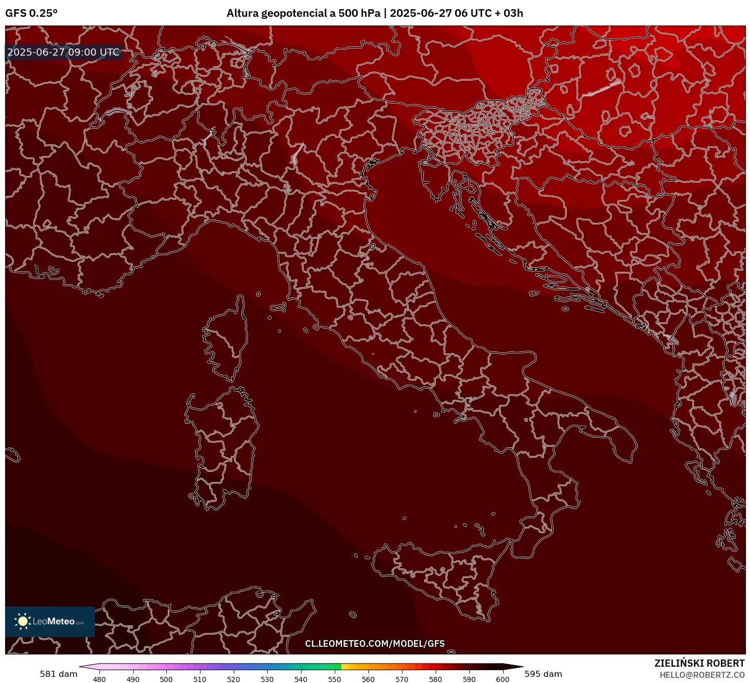 GFS model - Italia, Altura geopotencial a 500 hPa GFS model - Italia, Altura geopotencial a 500 hPa