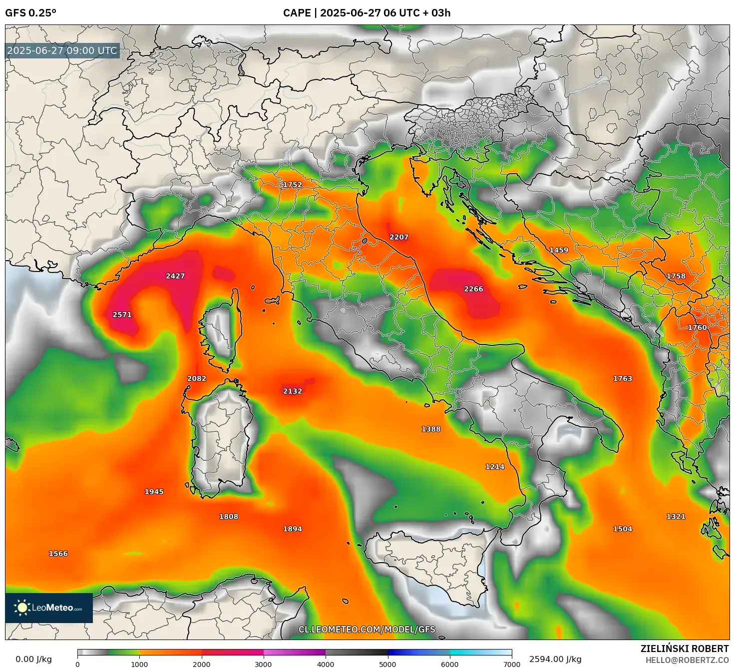 GFS model - Italia, CAPE GFS model - Italia, CAPE