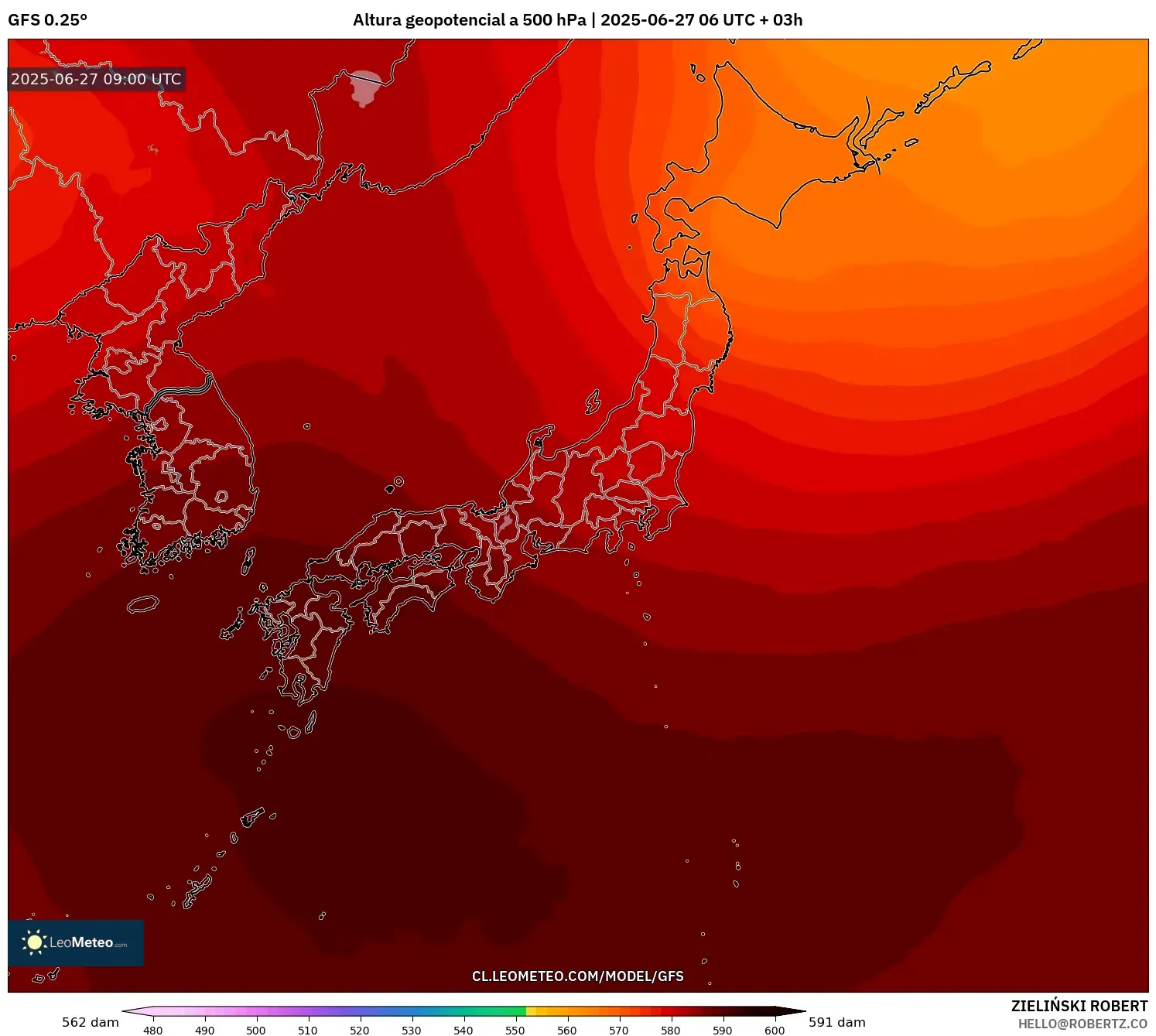 GFS model - Japón, Altura geopotencial a 500 hPa GFS model - Japón, Altura geopotencial a 500 hPa