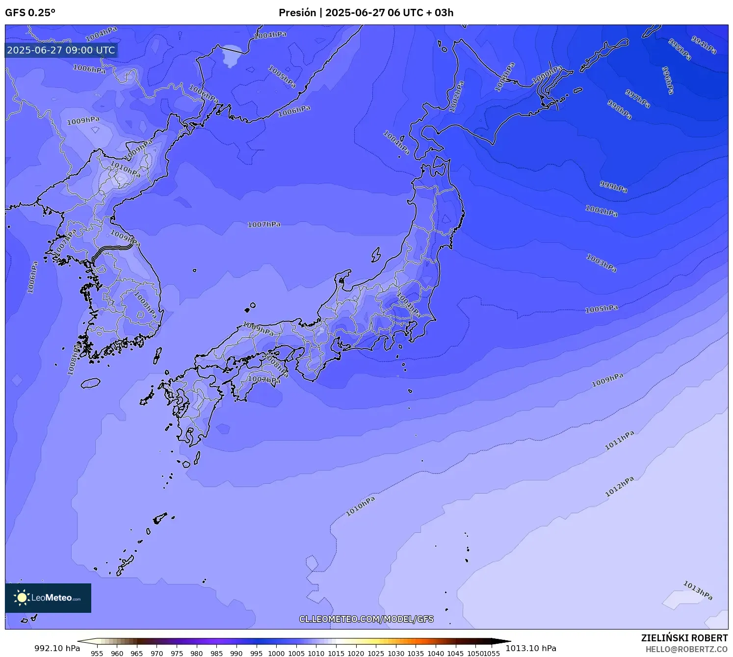GFS model - Japón, Presión GFS model - Japón, Presión
