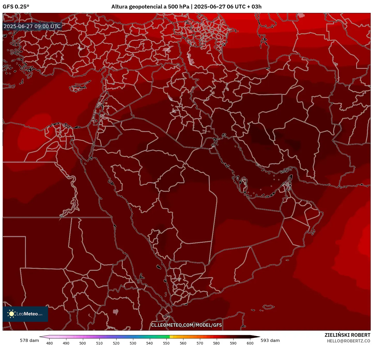 GFS model - Oriente Medio, Altura geopotencial a 500 hPa GFS model - Oriente Medio, Altura geopotencial a 500 hPa