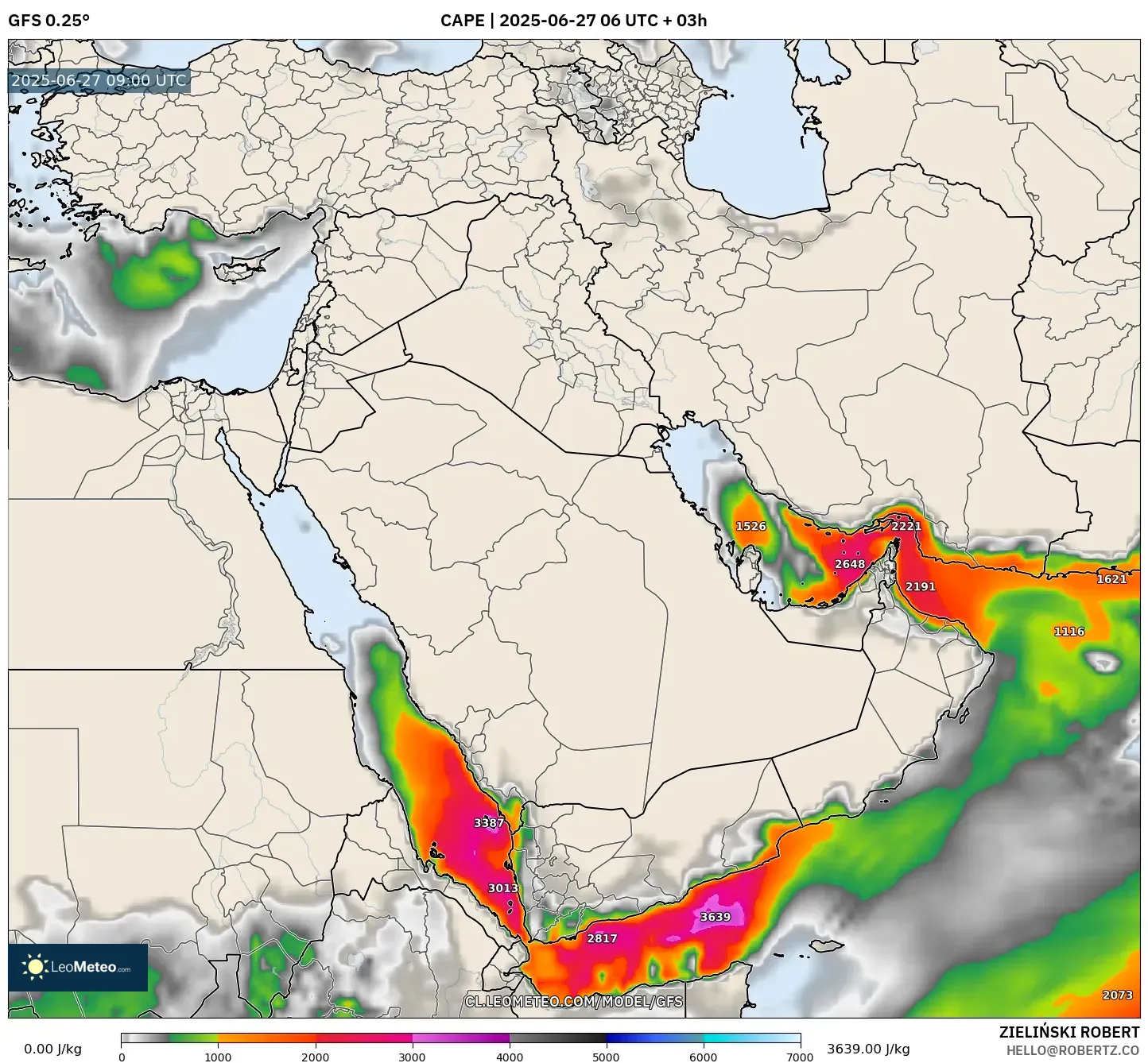GFS model - Oriente Medio, CAPE GFS model - Oriente Medio, CAPE
