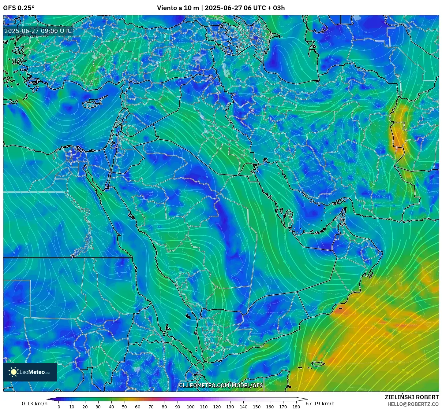 GFS model - Oriente Medio, Viento a 10 m GFS model - Oriente Medio, Viento a 10 m