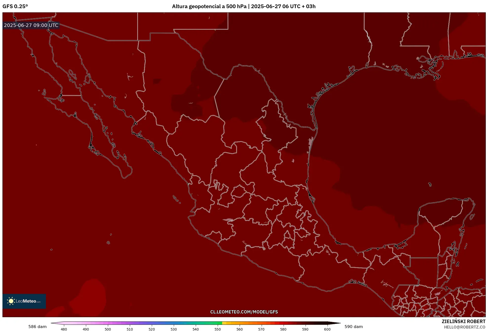 GFS model - México, Altura geopotencial a 500 hPa GFS model - México, Altura geopotencial a 500 hPa