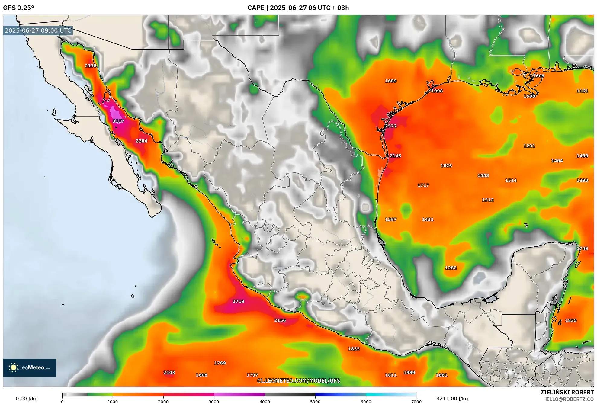 GFS model - México, CAPE GFS model - México, CAPE