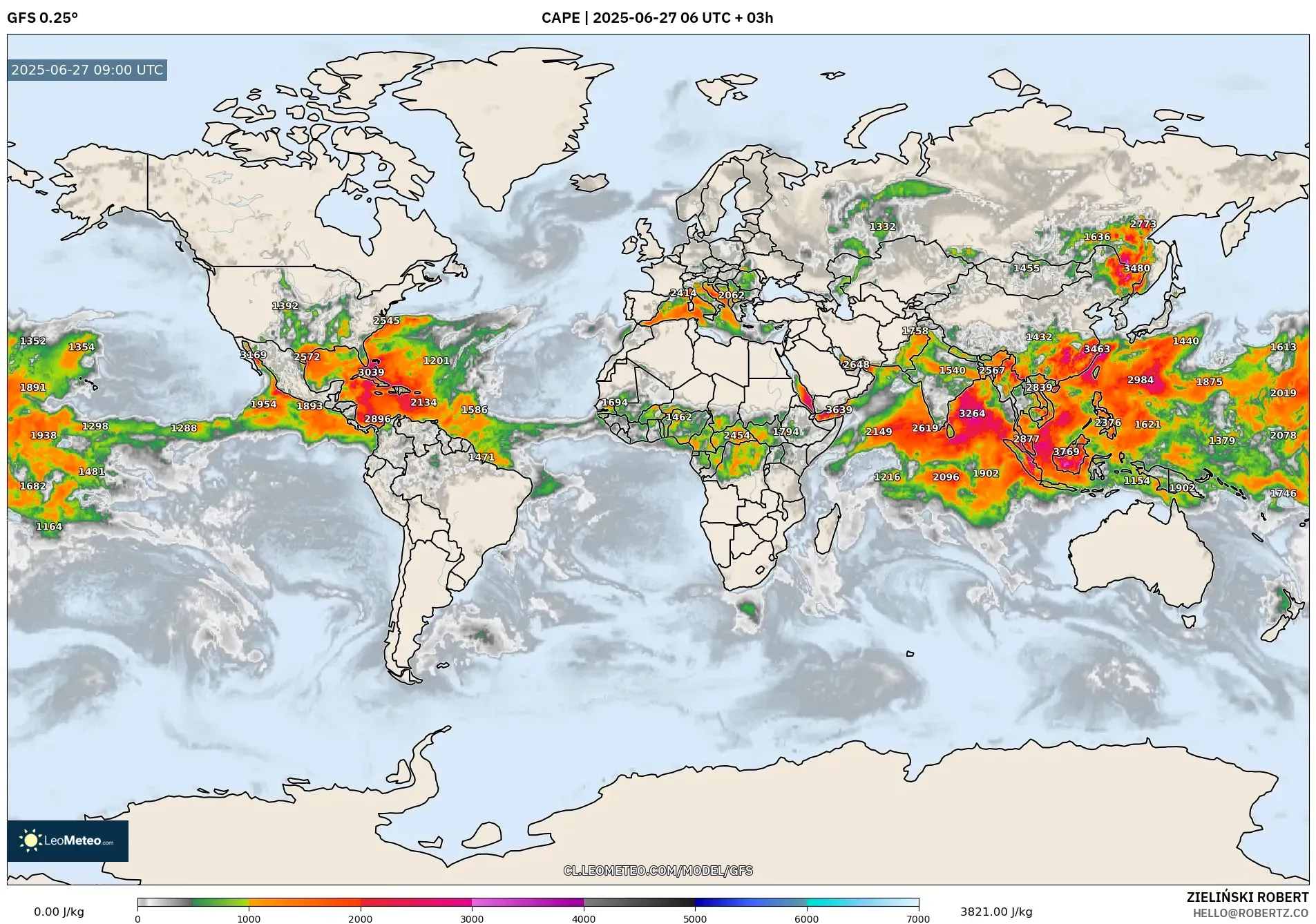 GFS model - Mundo, CAPE GFS model - Mundo, CAPE