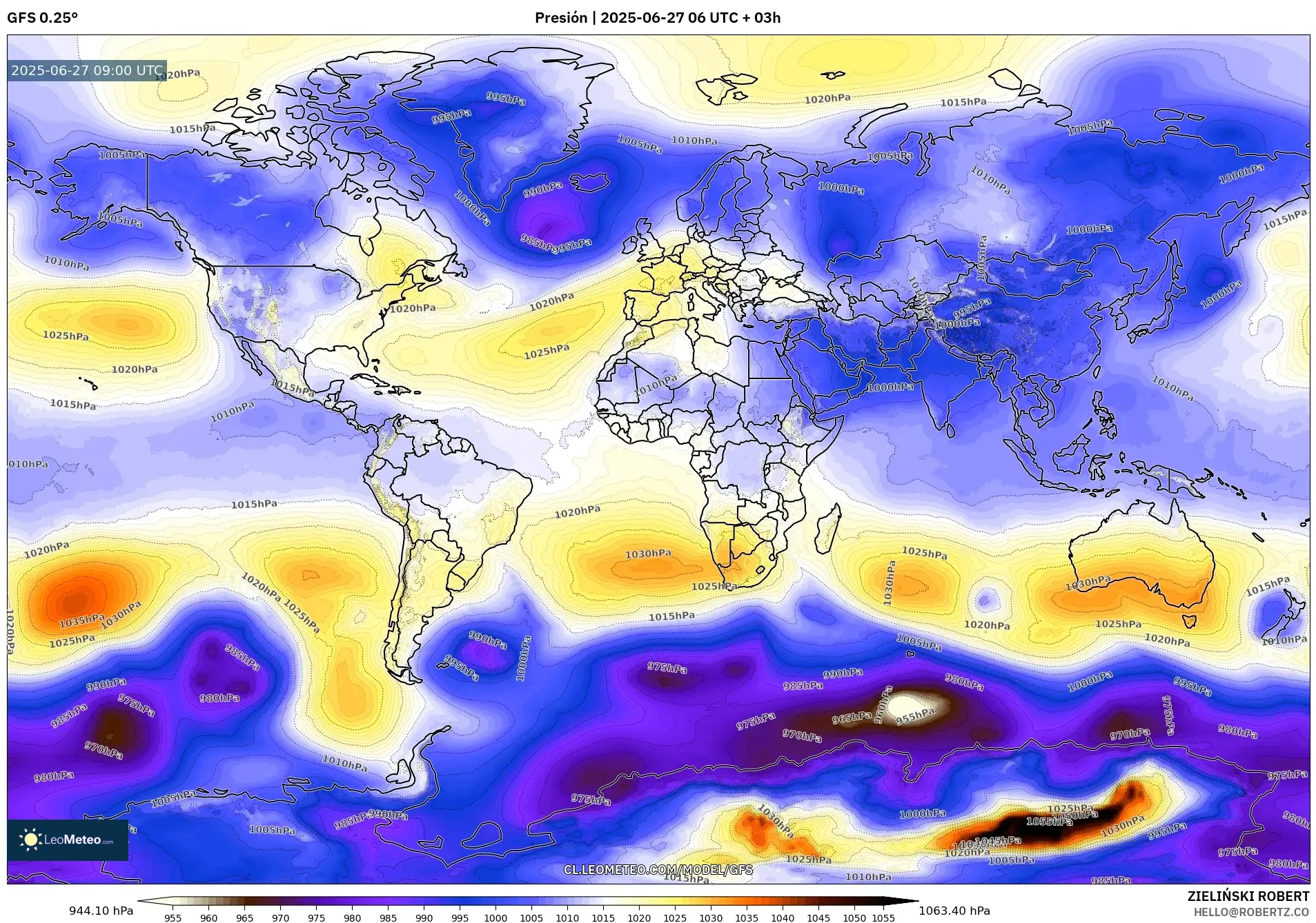GFS model - Mundo, Presión GFS model - Mundo, Presión