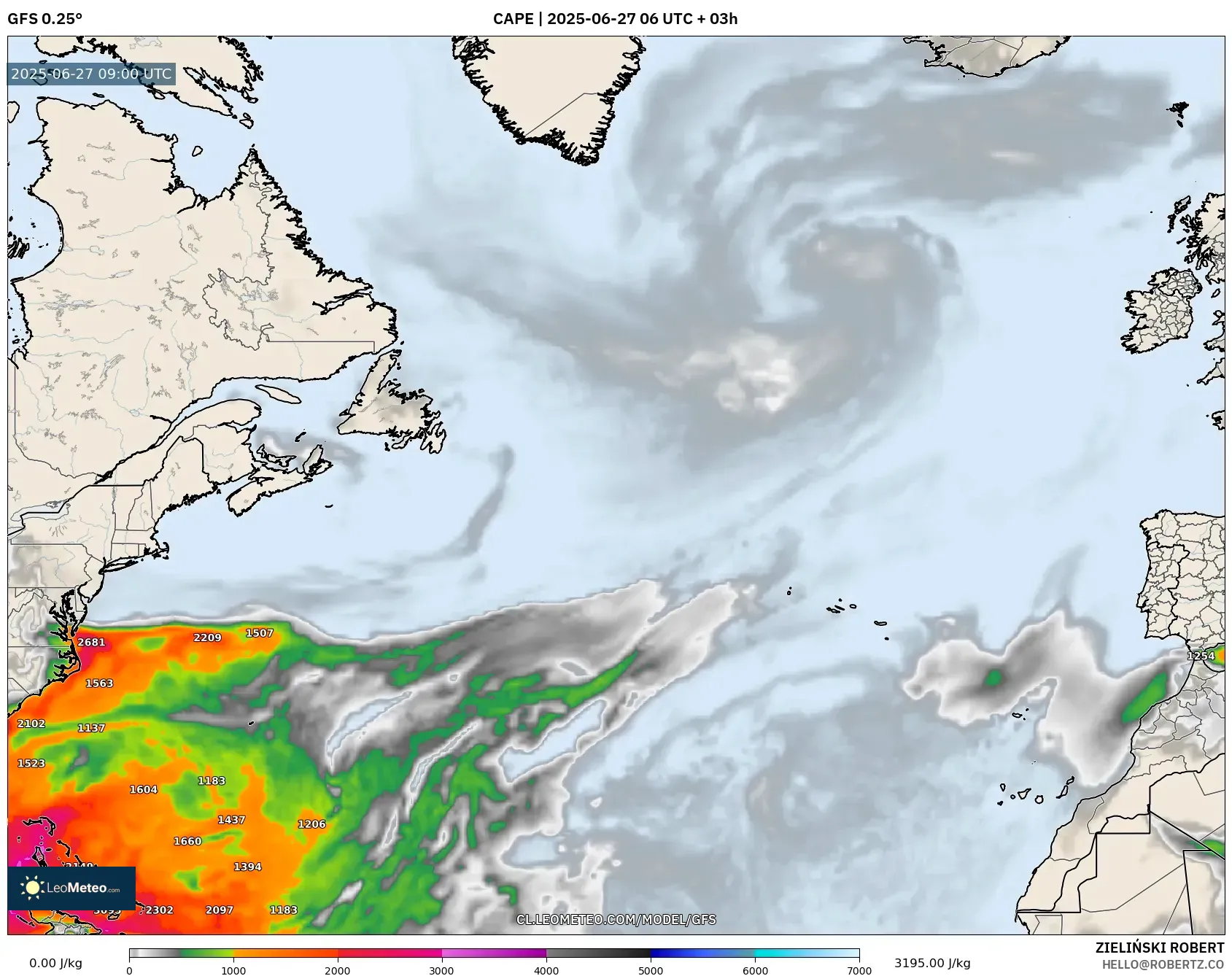 GFS model - Norte Atlántico, CAPE GFS model - Norte Atlántico, CAPE