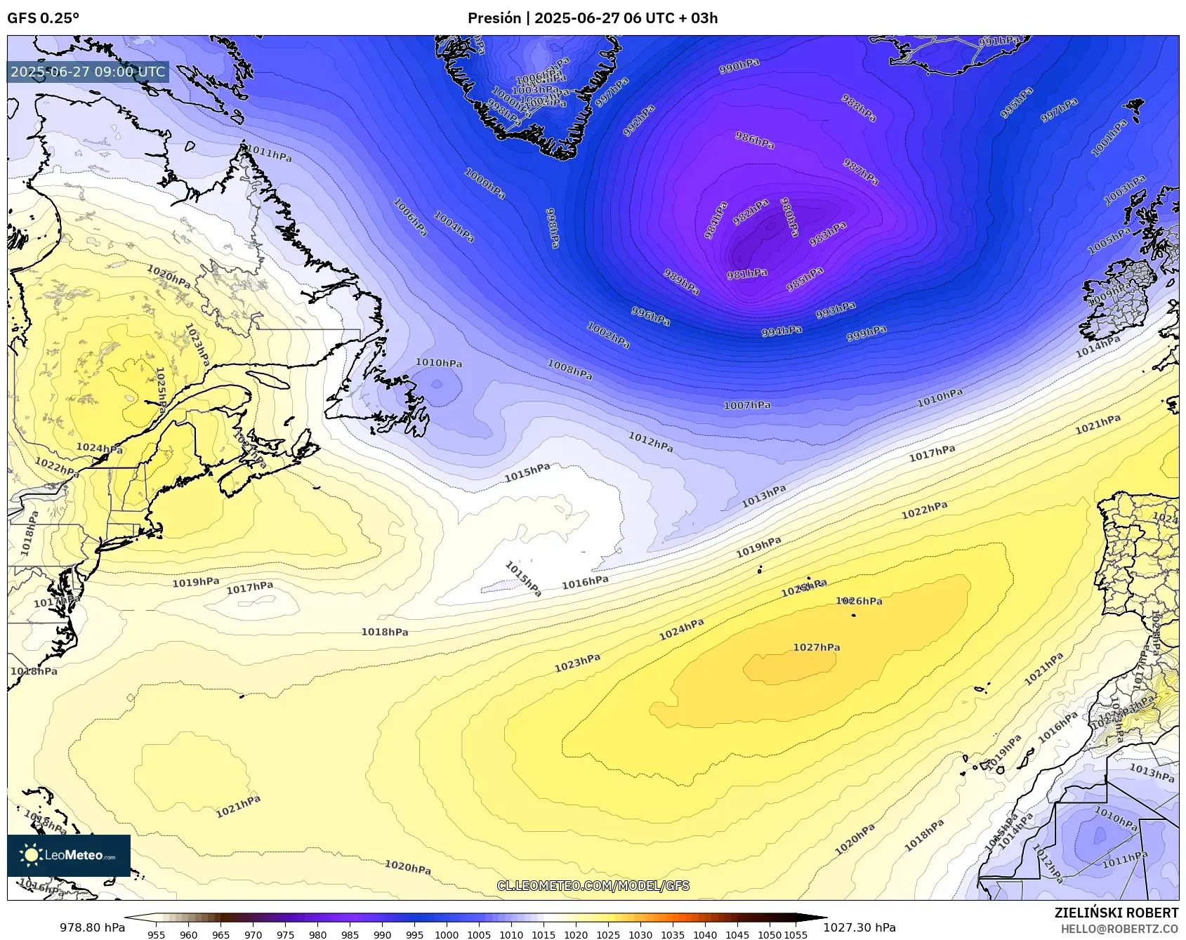GFS model - Norte Atlántico, Presión GFS model - Norte Atlántico, Presión