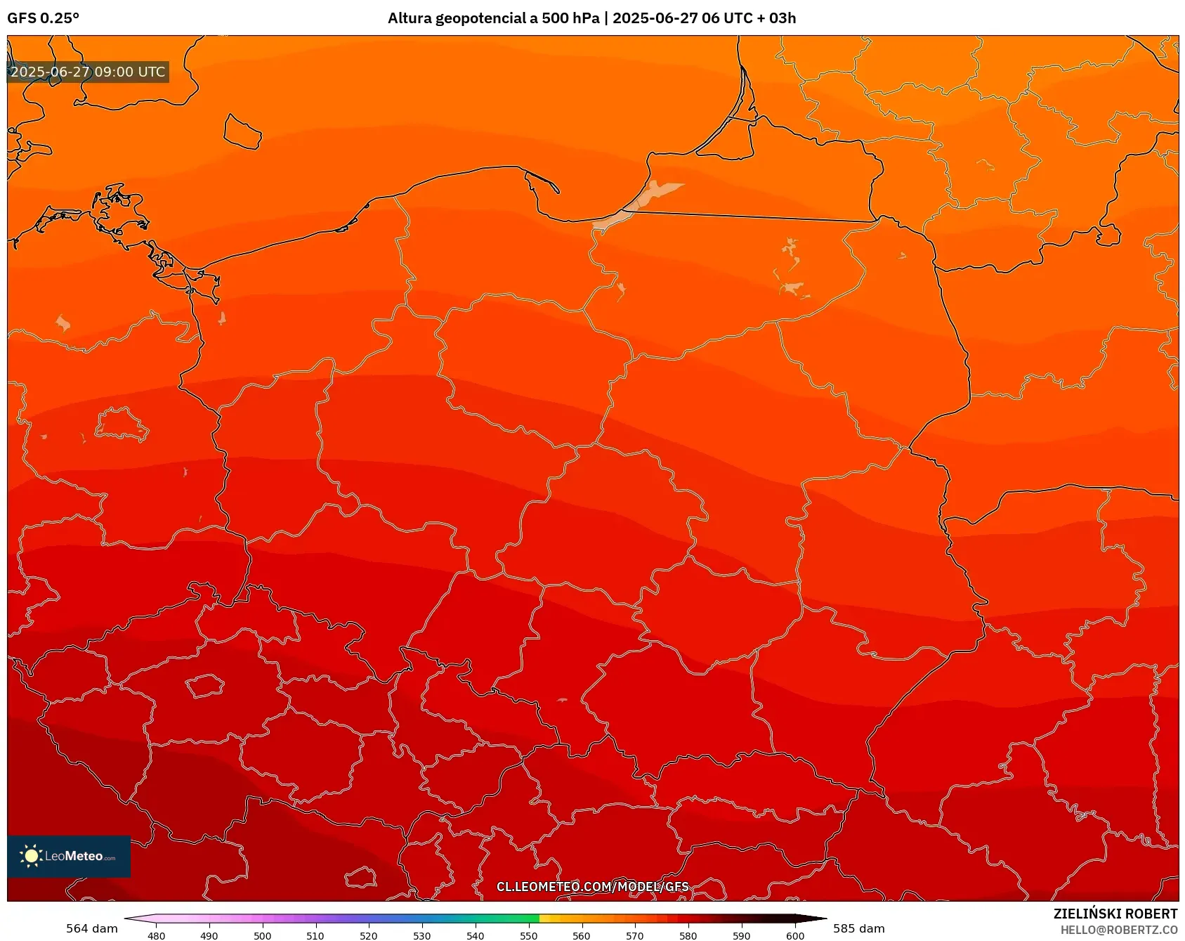 GFS model - Polonia, Altura geopotencial a 500 hPa GFS model - Polonia, Altura geopotencial a 500 hPa