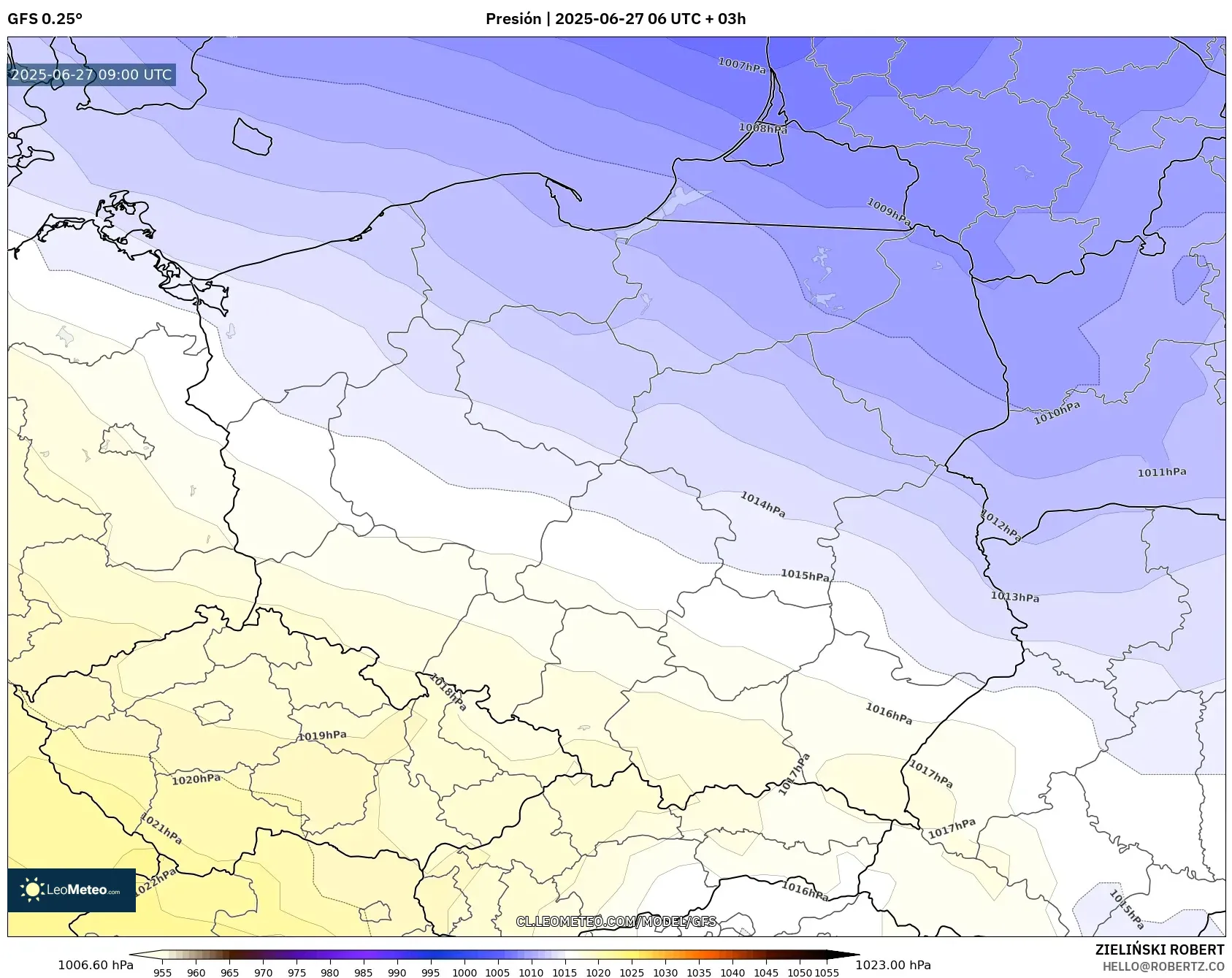GFS model - Polonia, Presión GFS model - Polonia, Presión