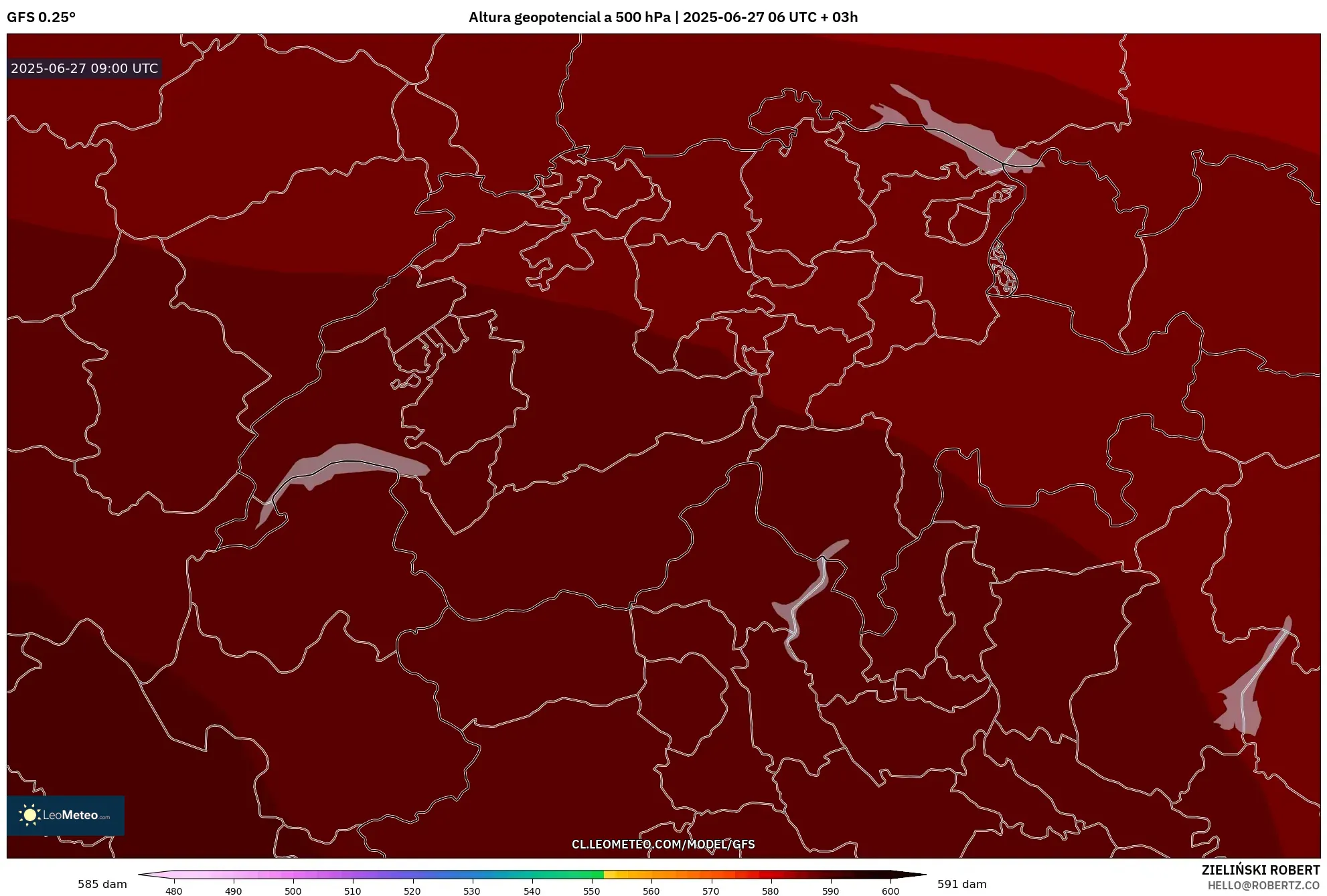 GFS model - Suiza, Altura geopotencial a 500 hPa GFS model - Suiza, Altura geopotencial a 500 hPa