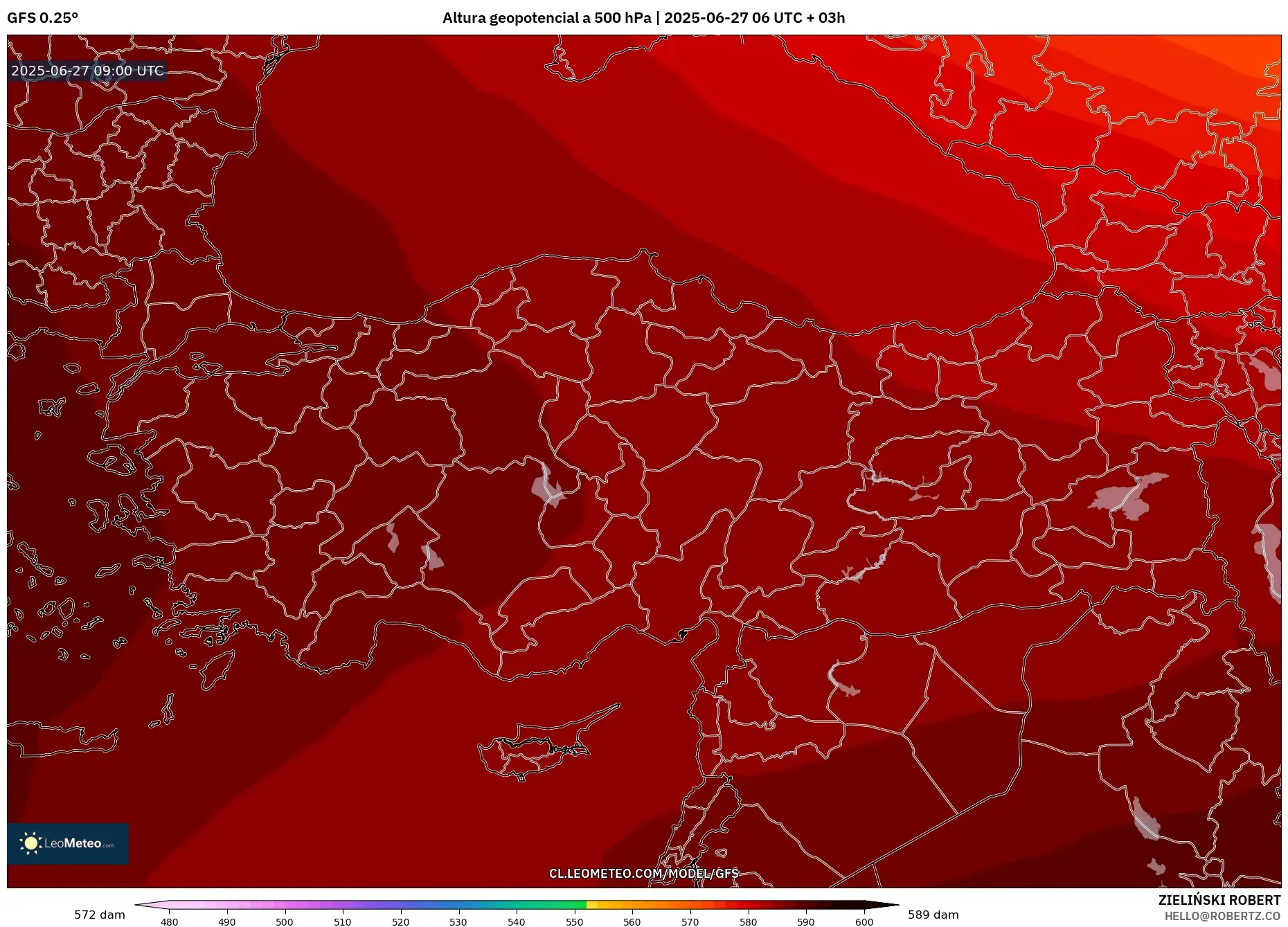 GFS model - Turquía, Altura geopotencial a 500 hPa GFS model - Turquía, Altura geopotencial a 500 hPa