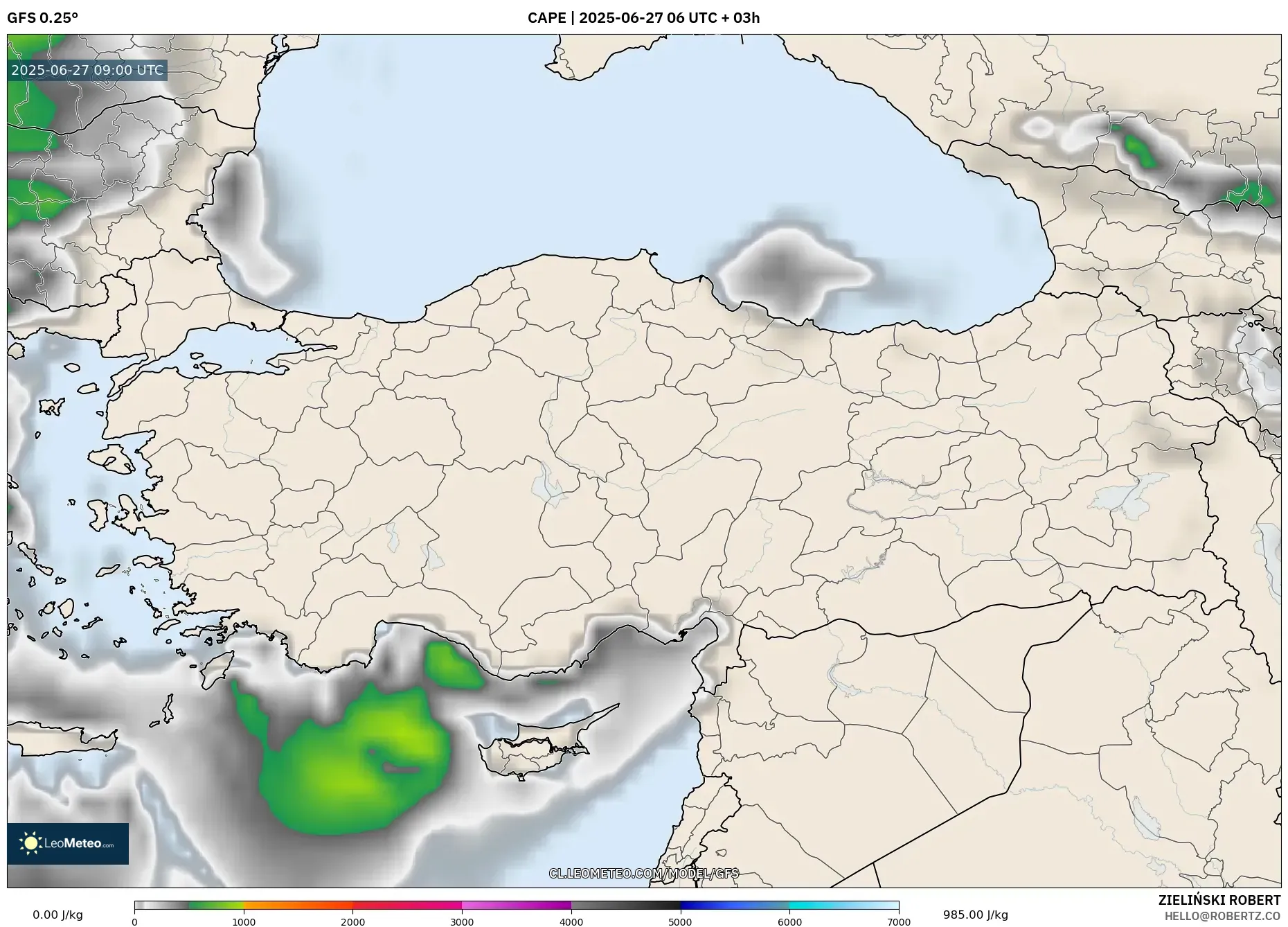 GFS model - Turquía, CAPE GFS model - Turquía, CAPE