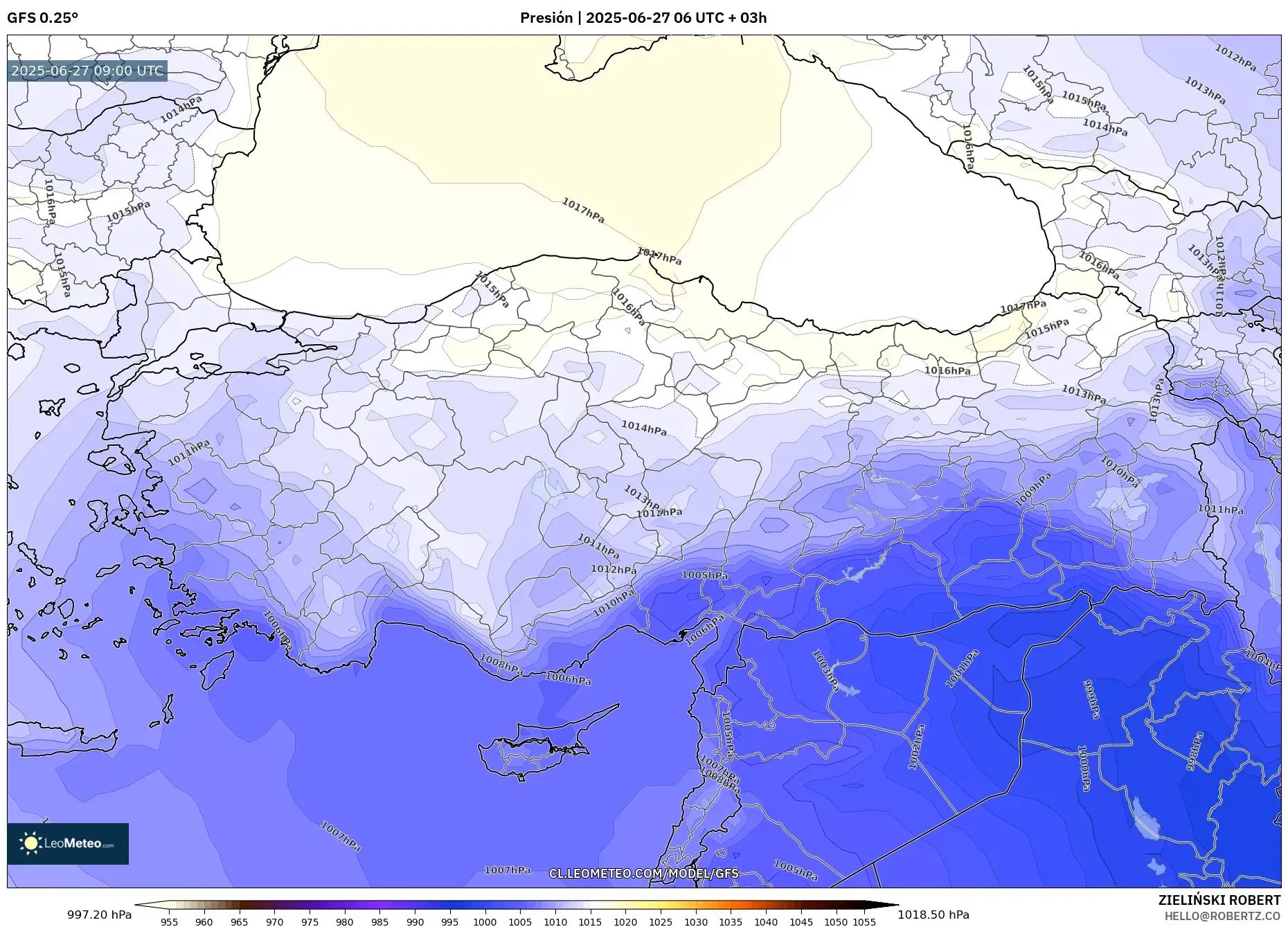 GFS model - Turquía, Presión GFS model - Turquía, Presión
