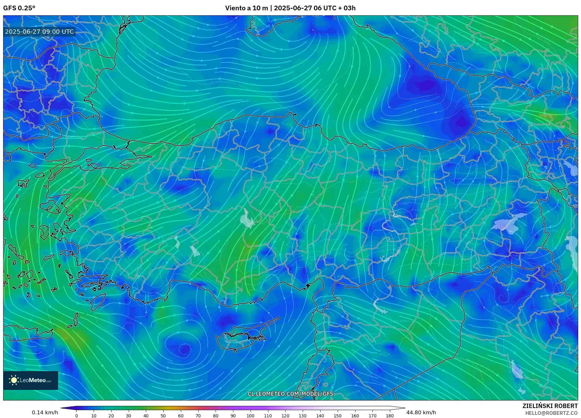 GFS model - Turquía, Viento a 10 m GFS model - Turquía, Viento a 10 m