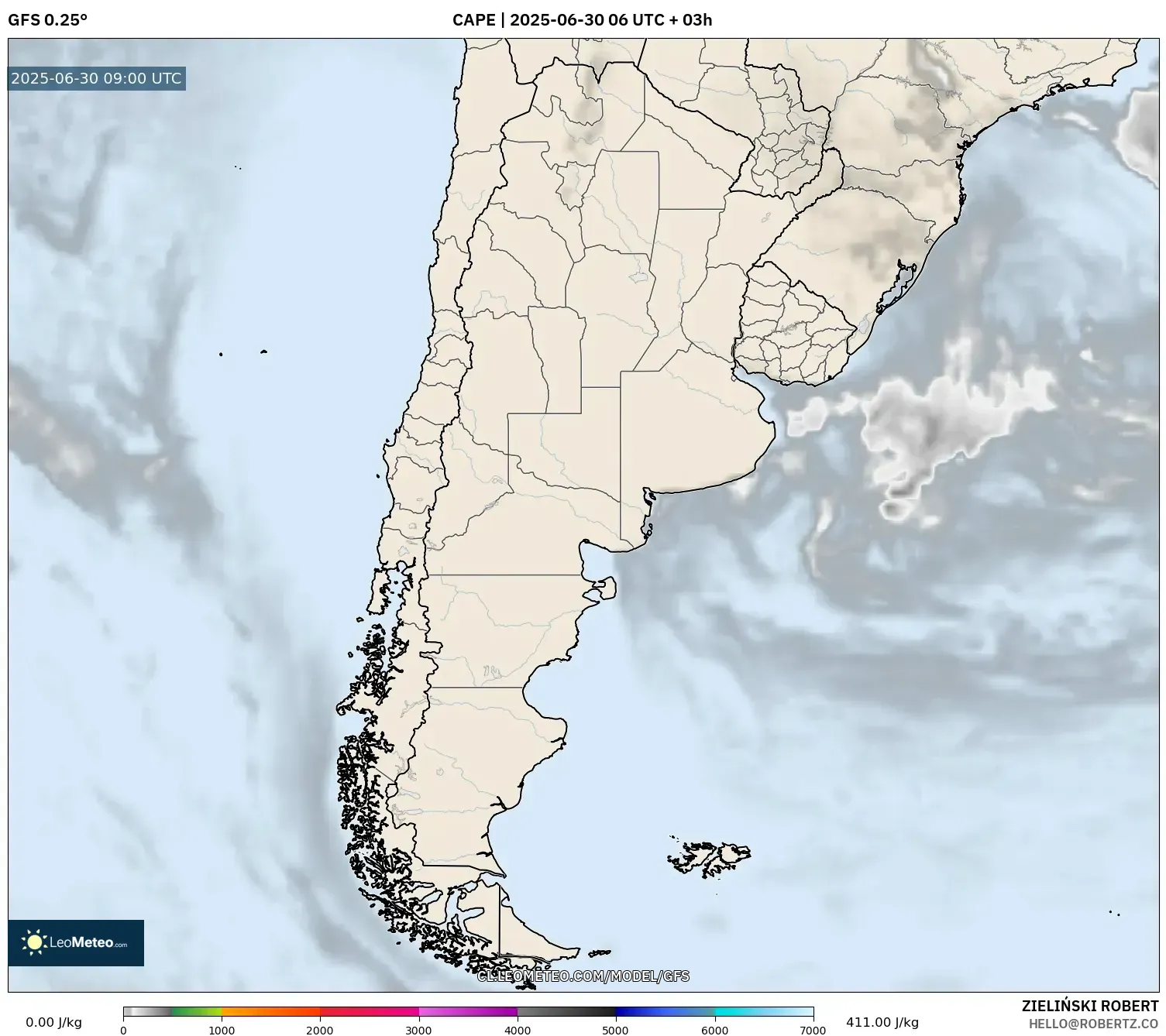 GFS model - Argentina, CAPE GFS model - Argentina, CAPE