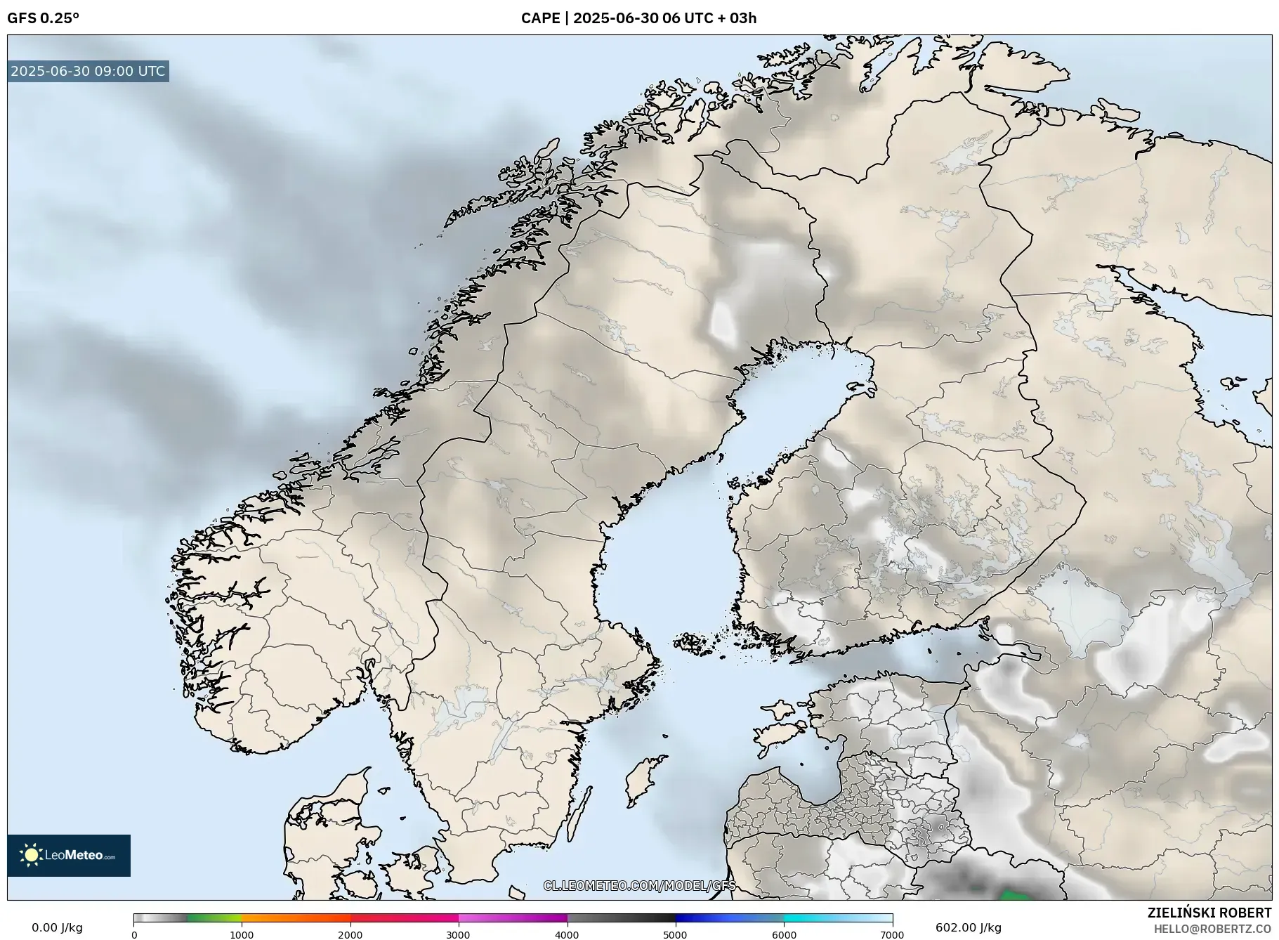 GFS model - Escandinavia, CAPE GFS model - Escandinavia, CAPE