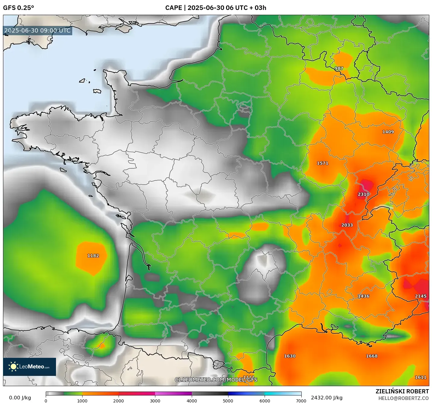 GFS model - Francia, CAPE GFS model - Francia, CAPE