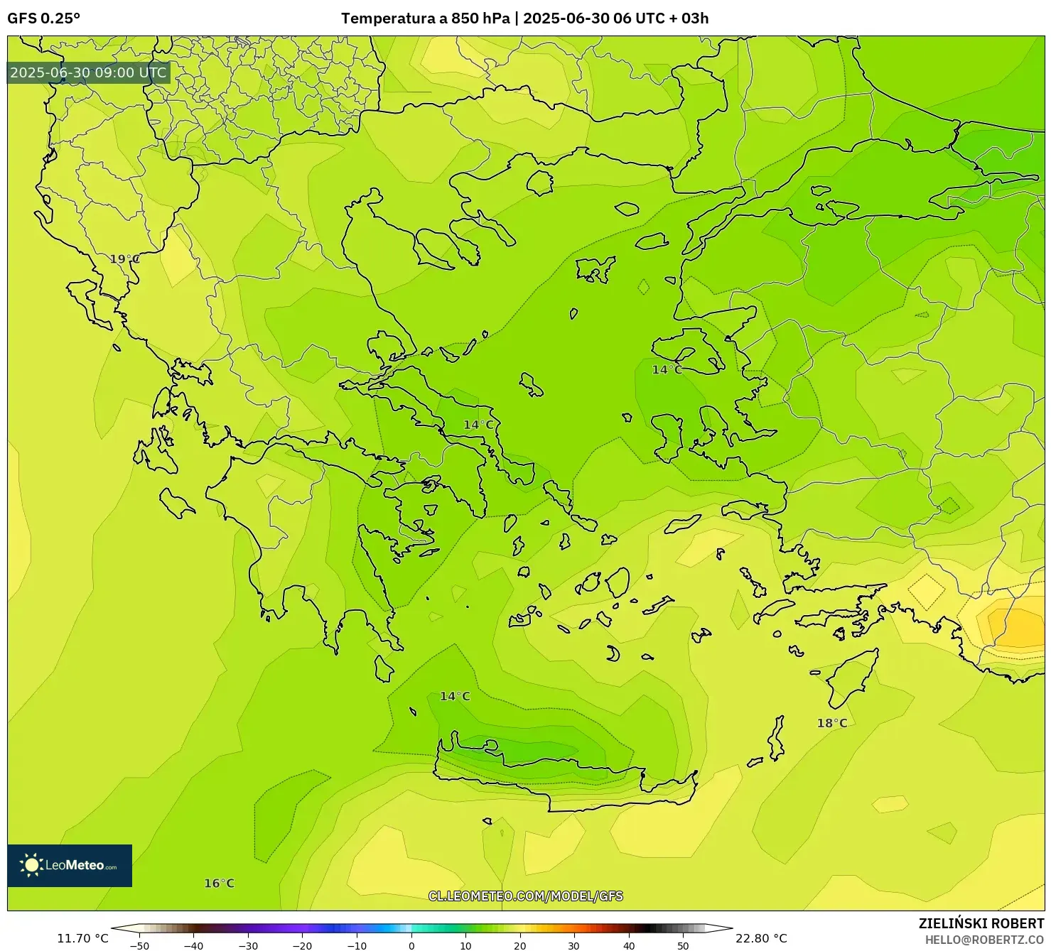 GFS model - Grecia, Temperatura a 850 hPa GFS model - Grecia, Temperatura a 850 hPa