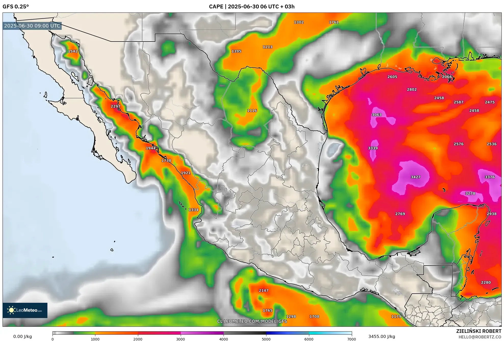 GFS model - México, CAPE GFS model - México, CAPE