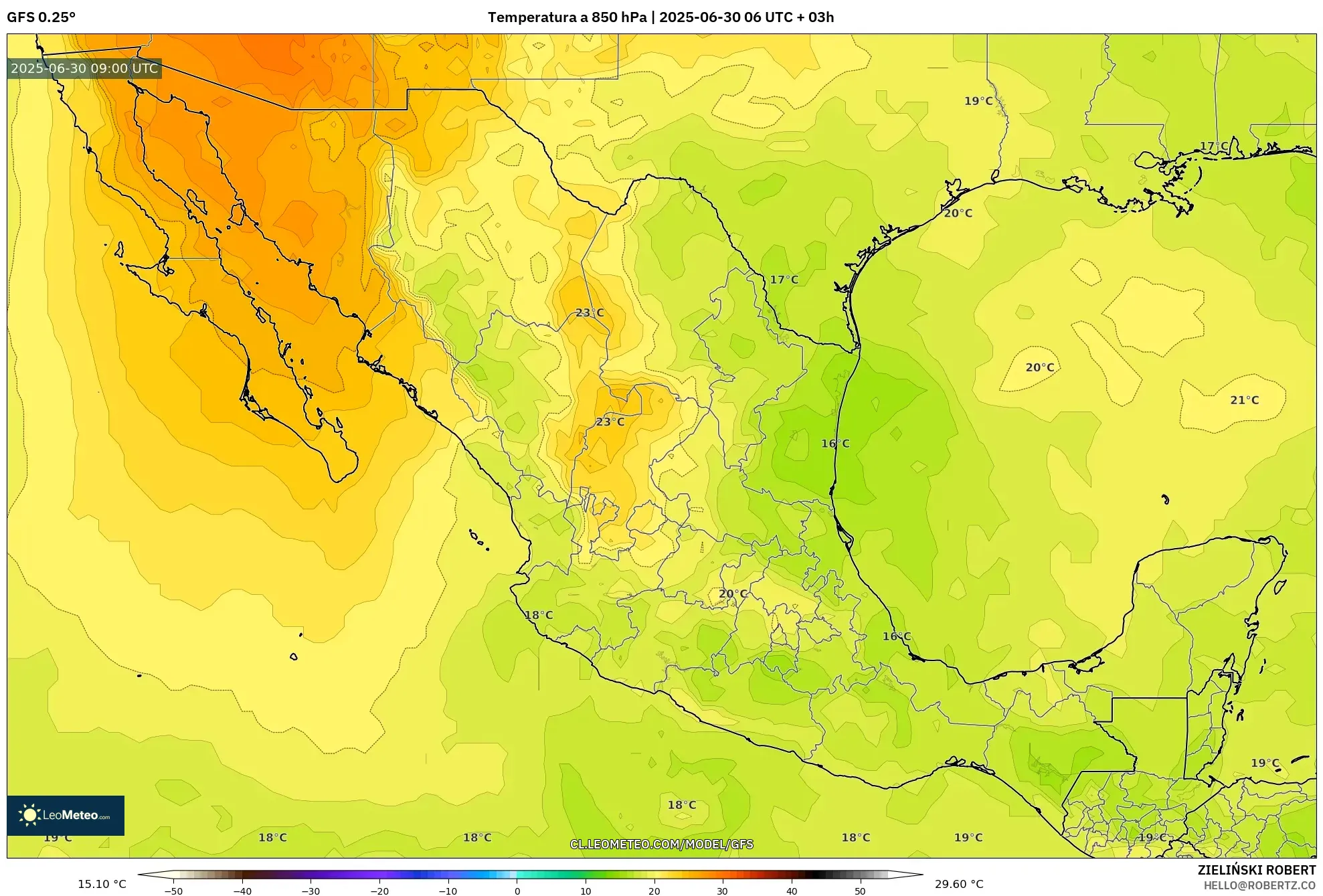 GFS model - México, Temperatura a 850 hPa GFS model - México, Temperatura a 850 hPa