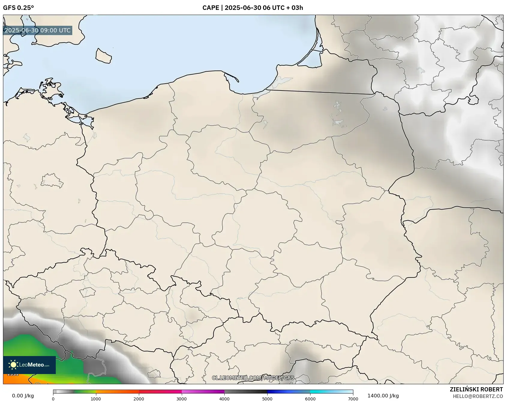 GFS model - Polonia, CAPE GFS model - Polonia, CAPE