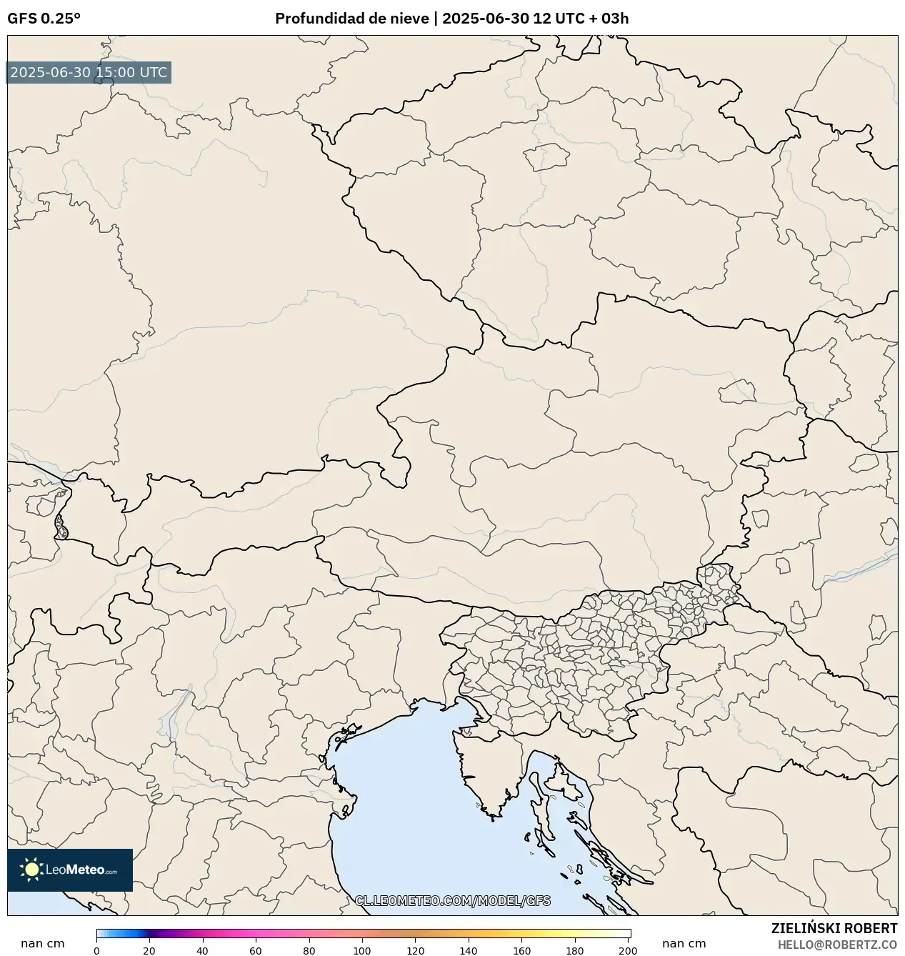 GFS model - Austria, Profundidad de nieve GFS model - Austria, Profundidad de nieve