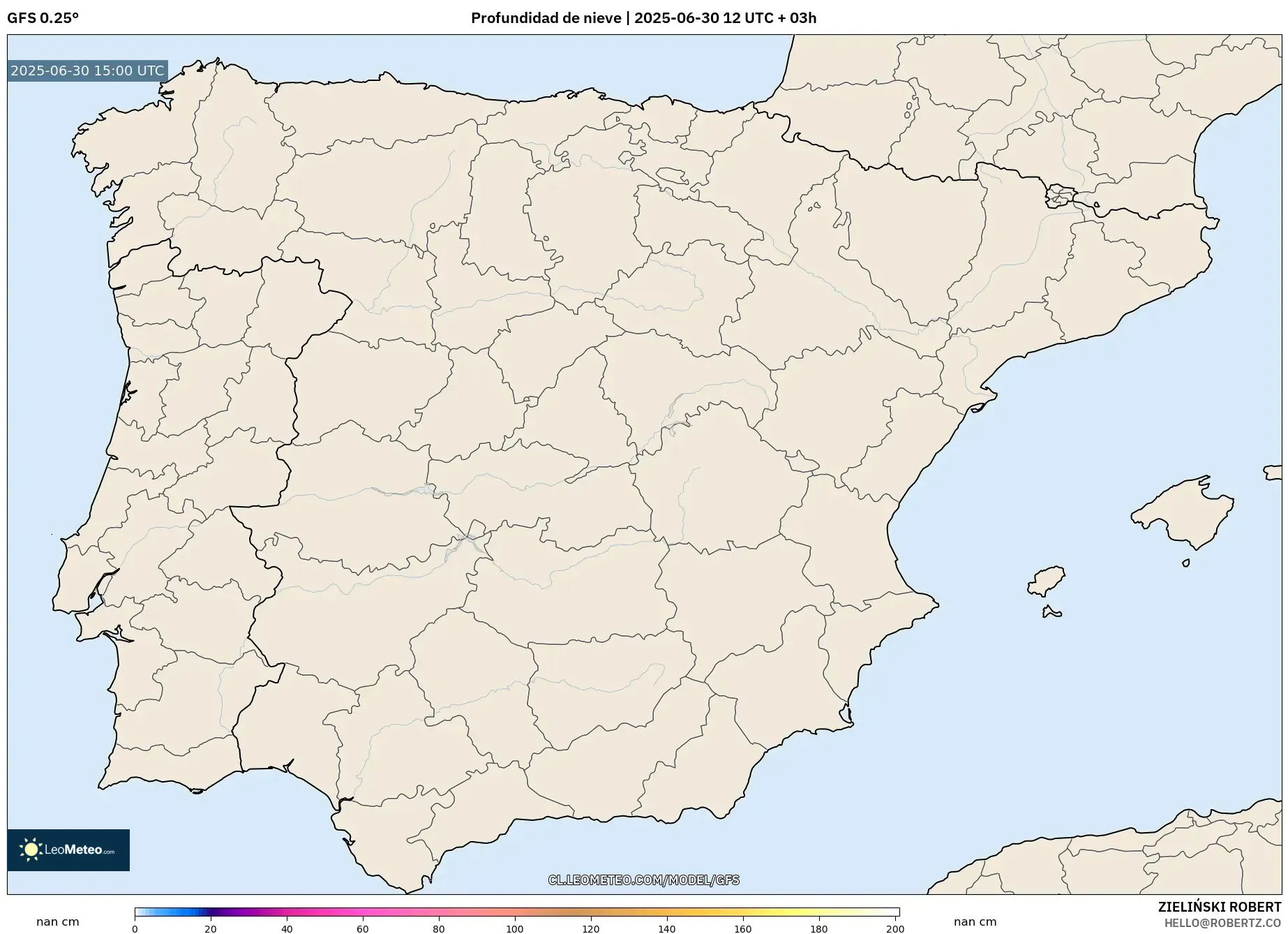 GFS model - España, Profundidad de nieve GFS model - España, Profundidad de nieve
