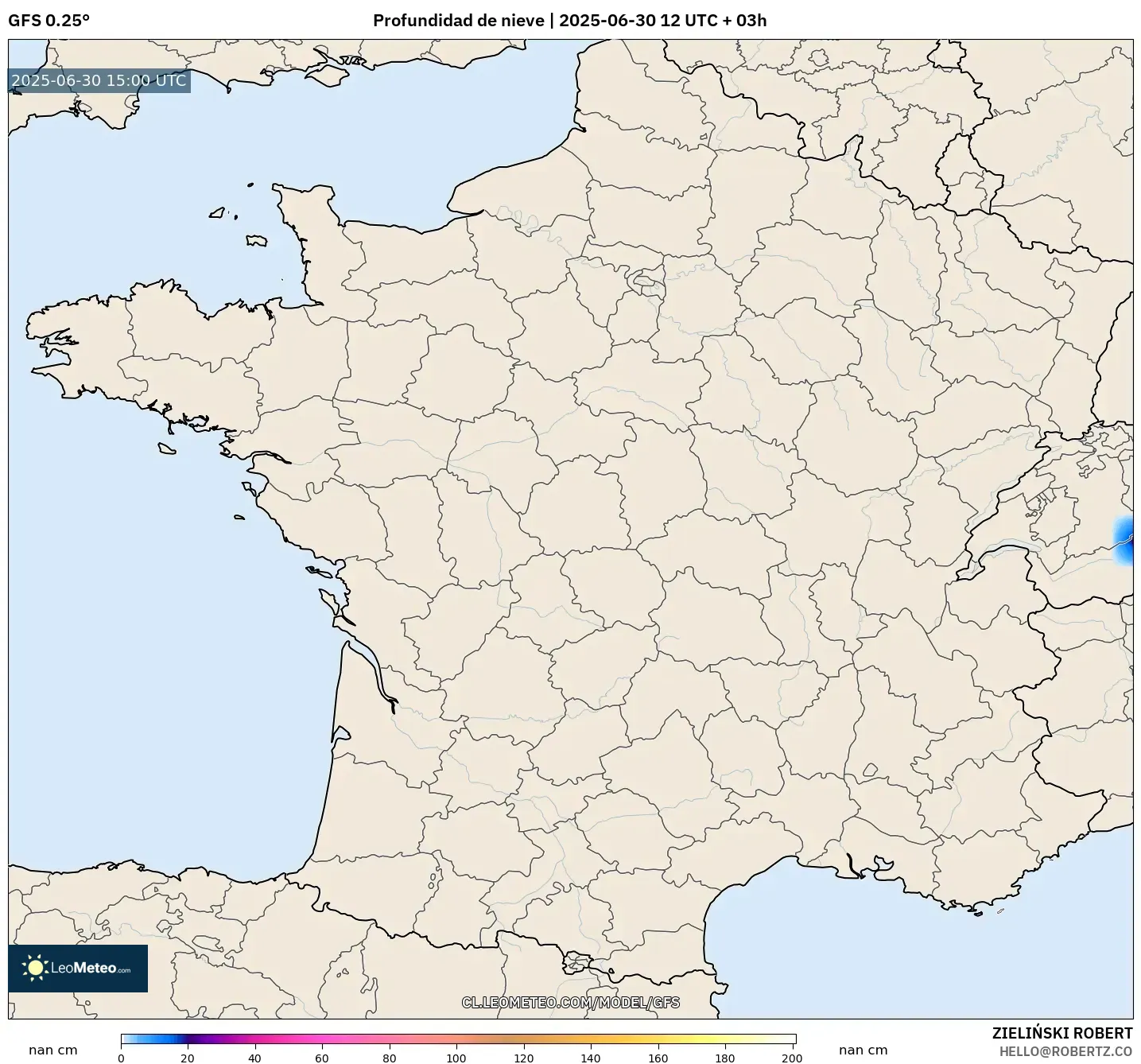GFS model - Francia, Profundidad de nieve GFS model - Francia, Profundidad de nieve