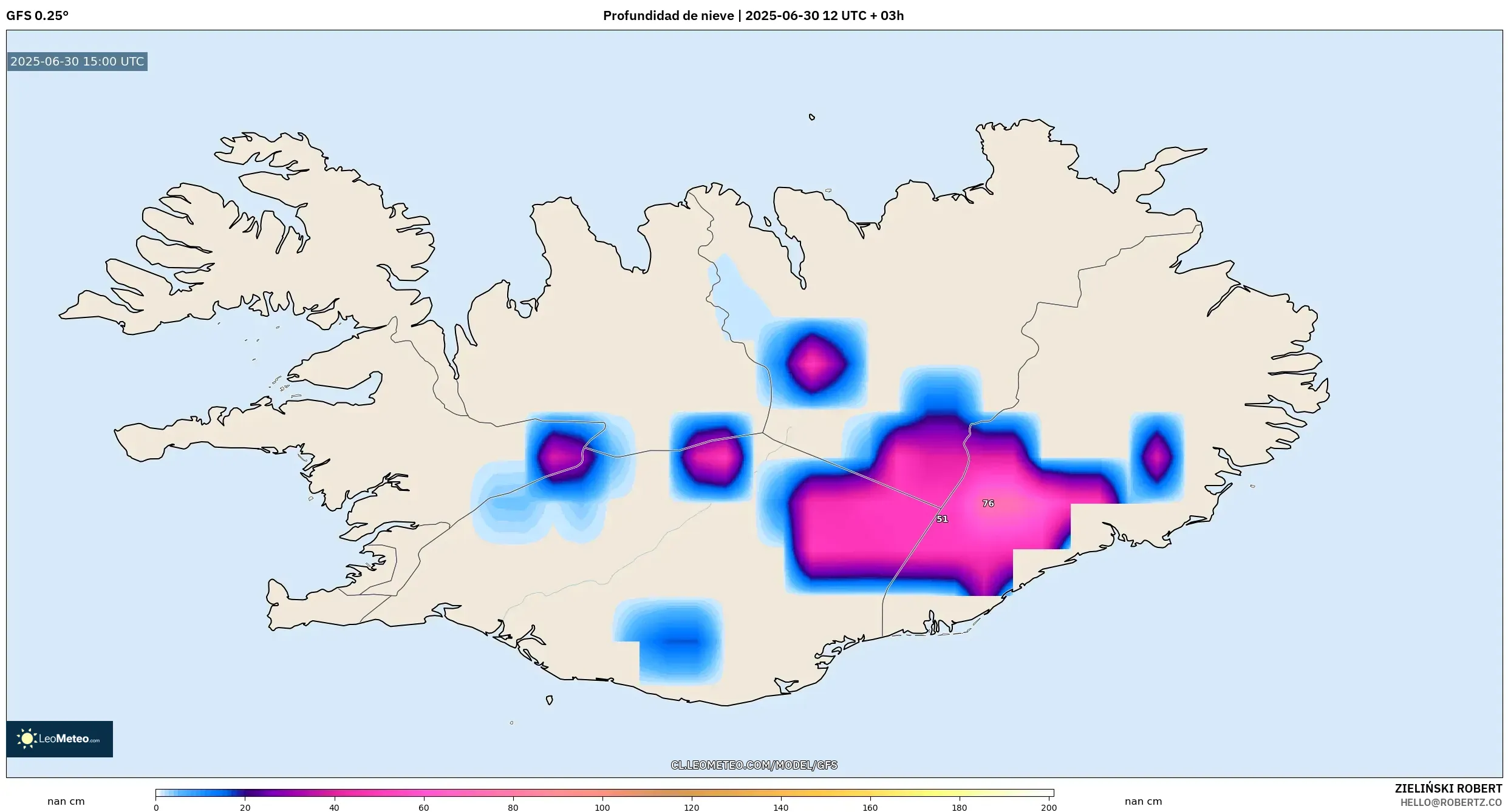 GFS model - Islandia, Profundidad de nieve GFS model - Islandia, Profundidad de nieve