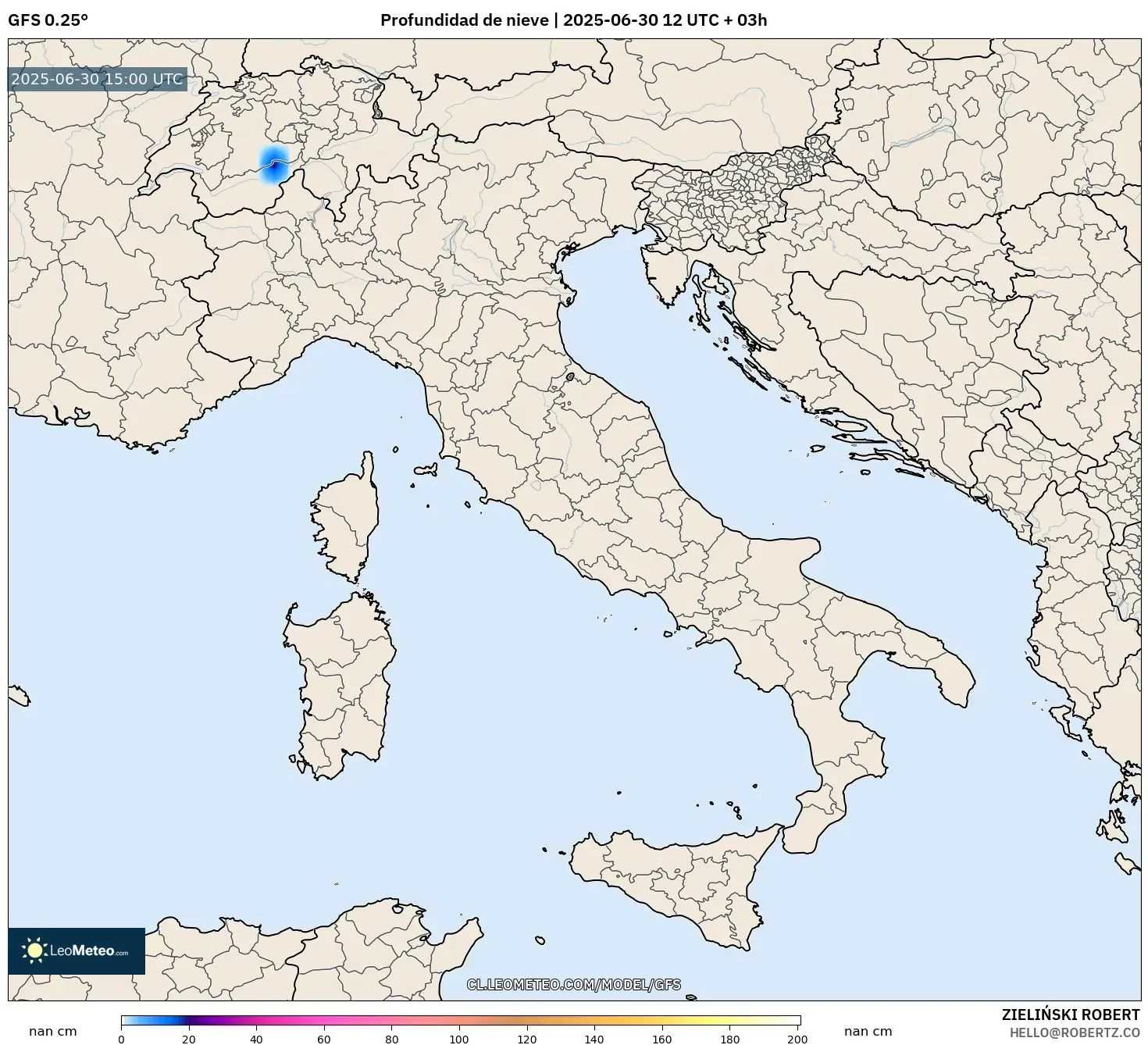 GFS model - Italia, Profundidad de nieve GFS model - Italia, Profundidad de nieve