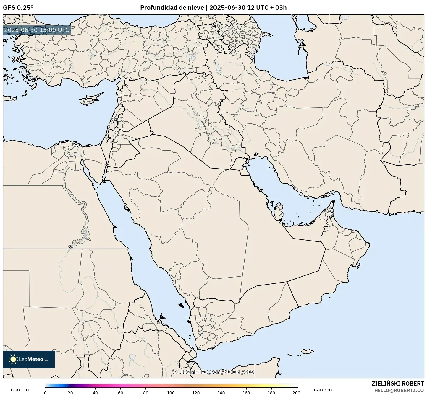 GFS model - Oriente Medio, Profundidad de nieve GFS model - Oriente Medio, Profundidad de nieve