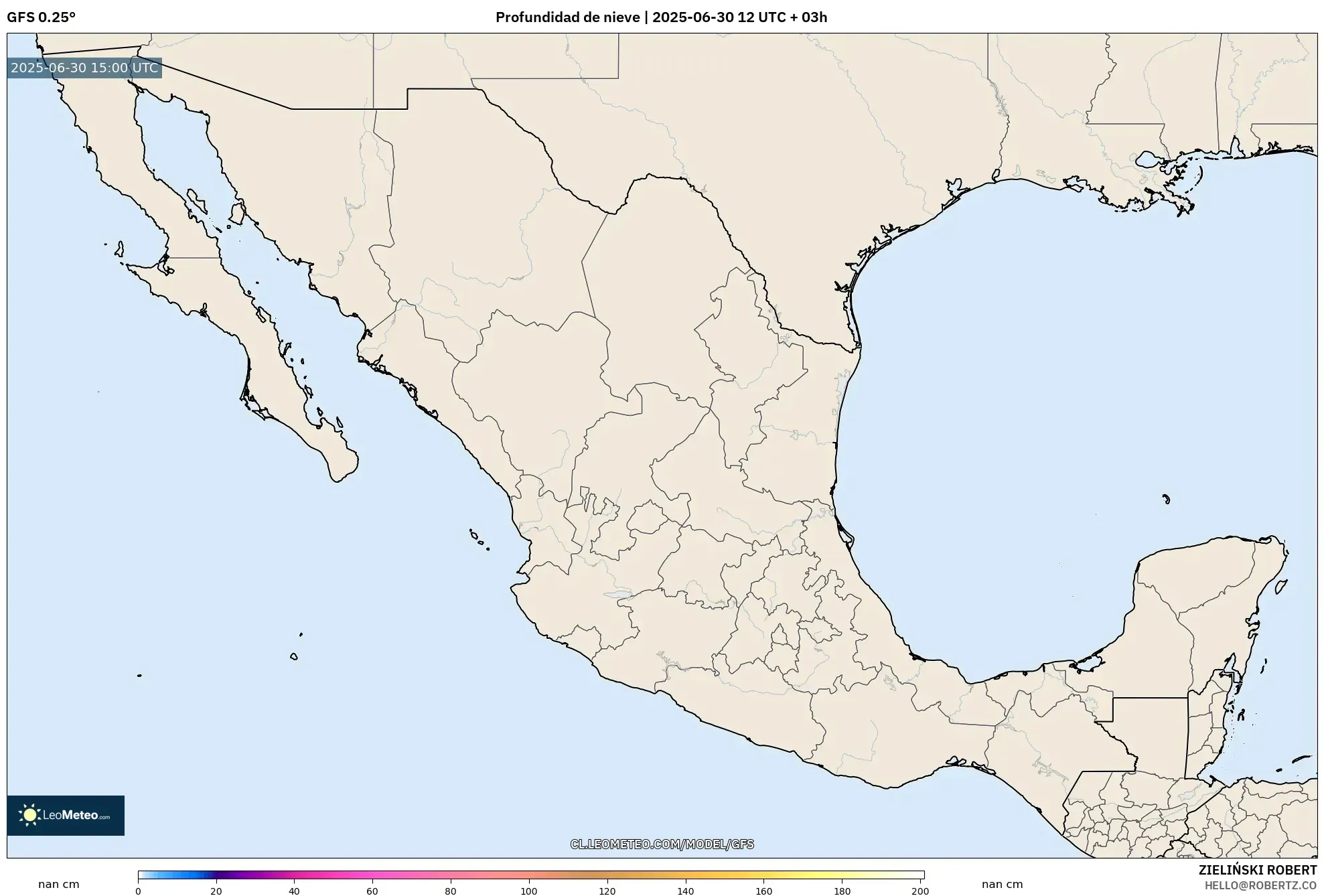 GFS model - México, Profundidad de nieve GFS model - México, Profundidad de nieve