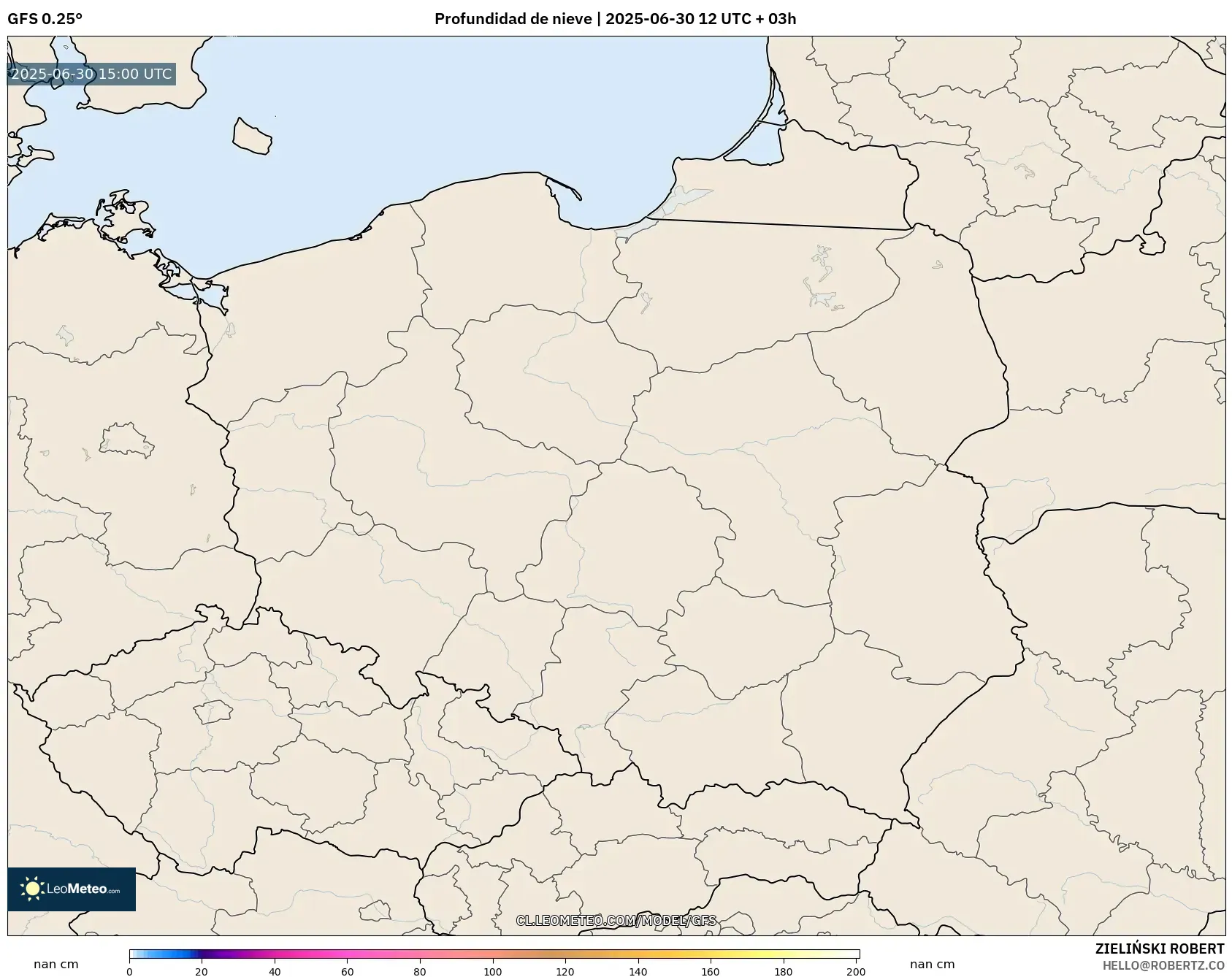 GFS model - Polonia, Profundidad de nieve GFS model - Polonia, Profundidad de nieve