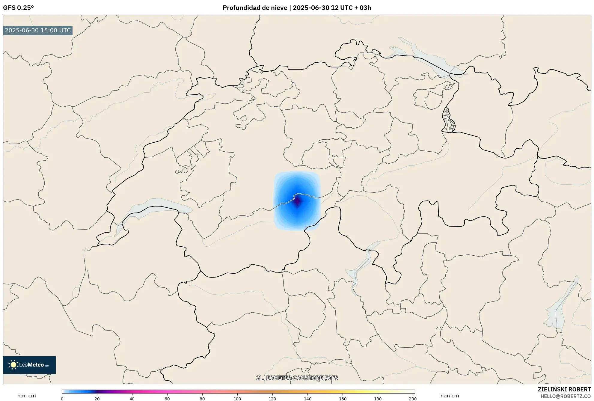 GFS model - Suiza, Profundidad de nieve GFS model - Suiza, Profundidad de nieve