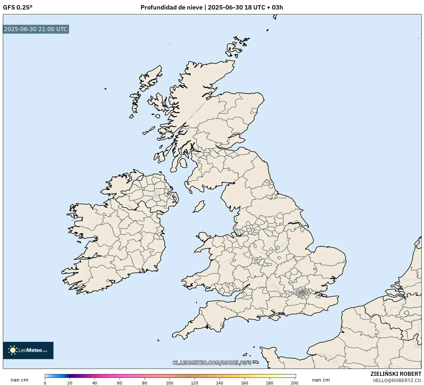 GFS model - Reino Unido, Profundidad de nieve GFS model - Reino Unido, Profundidad de nieve