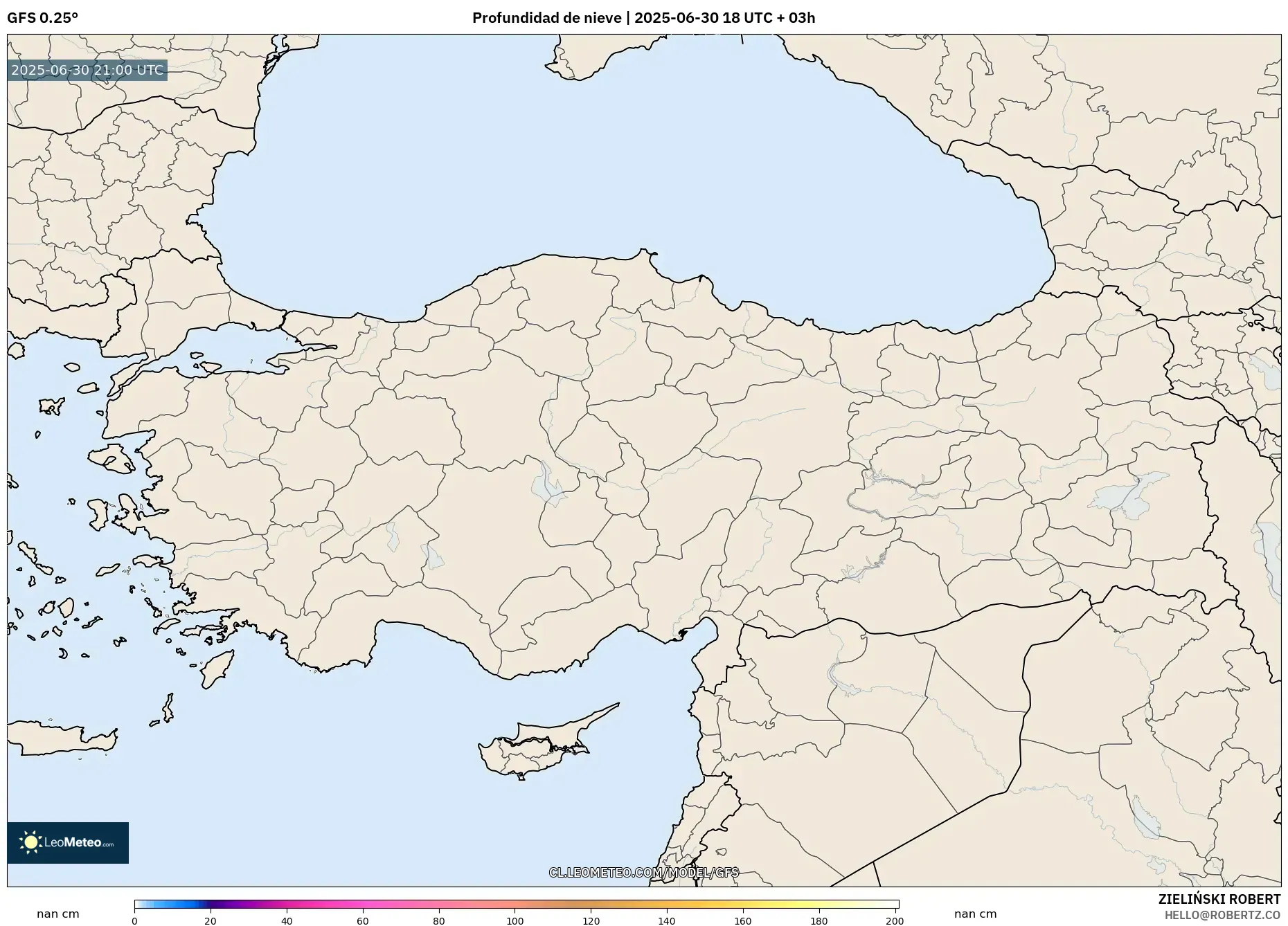 GFS model - Turquía, Profundidad de nieve GFS model - Turquía, Profundidad de nieve