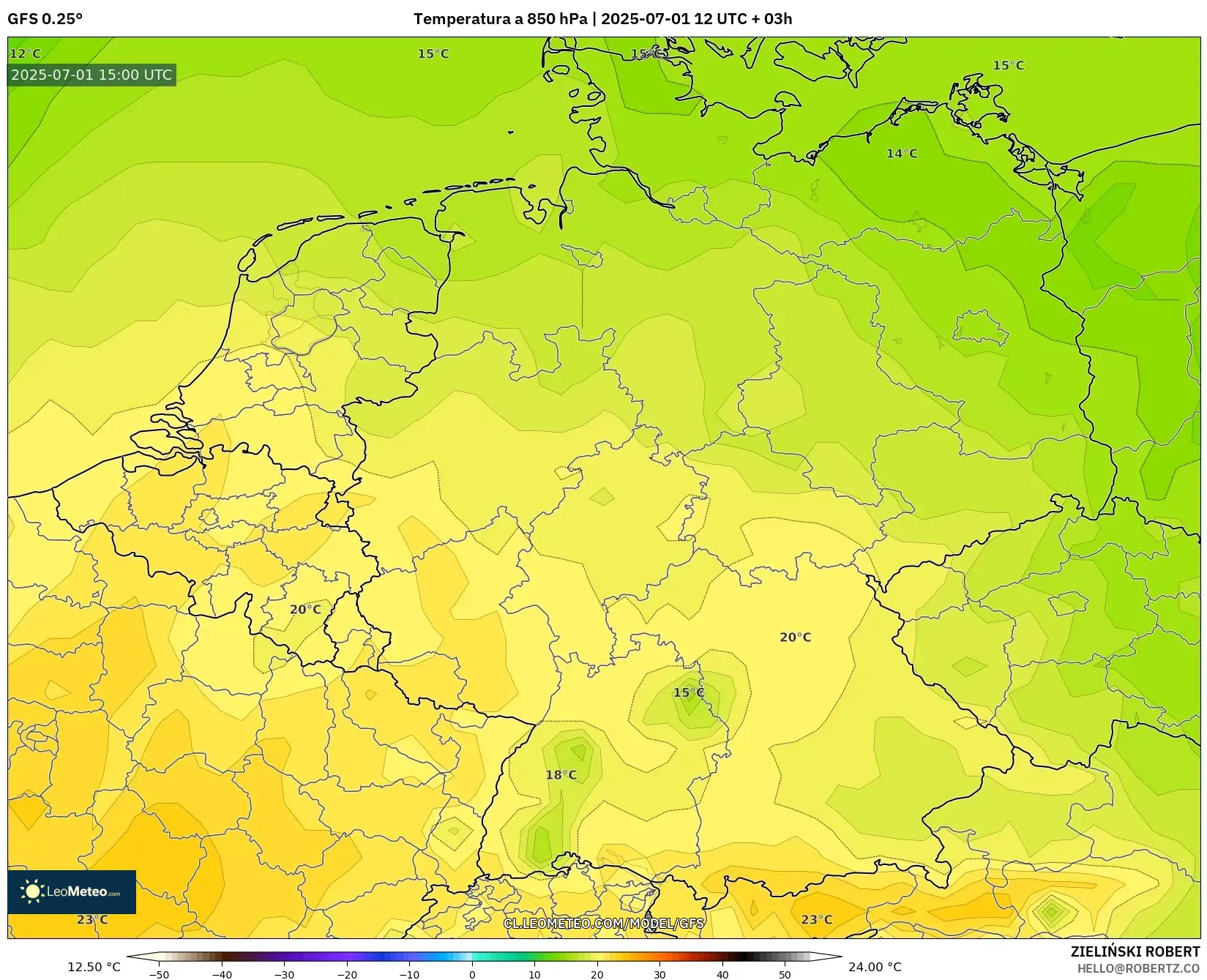 GFS model - Alemania, Temperatura a 850 hPa GFS model - Alemania, Temperatura a 850 hPa