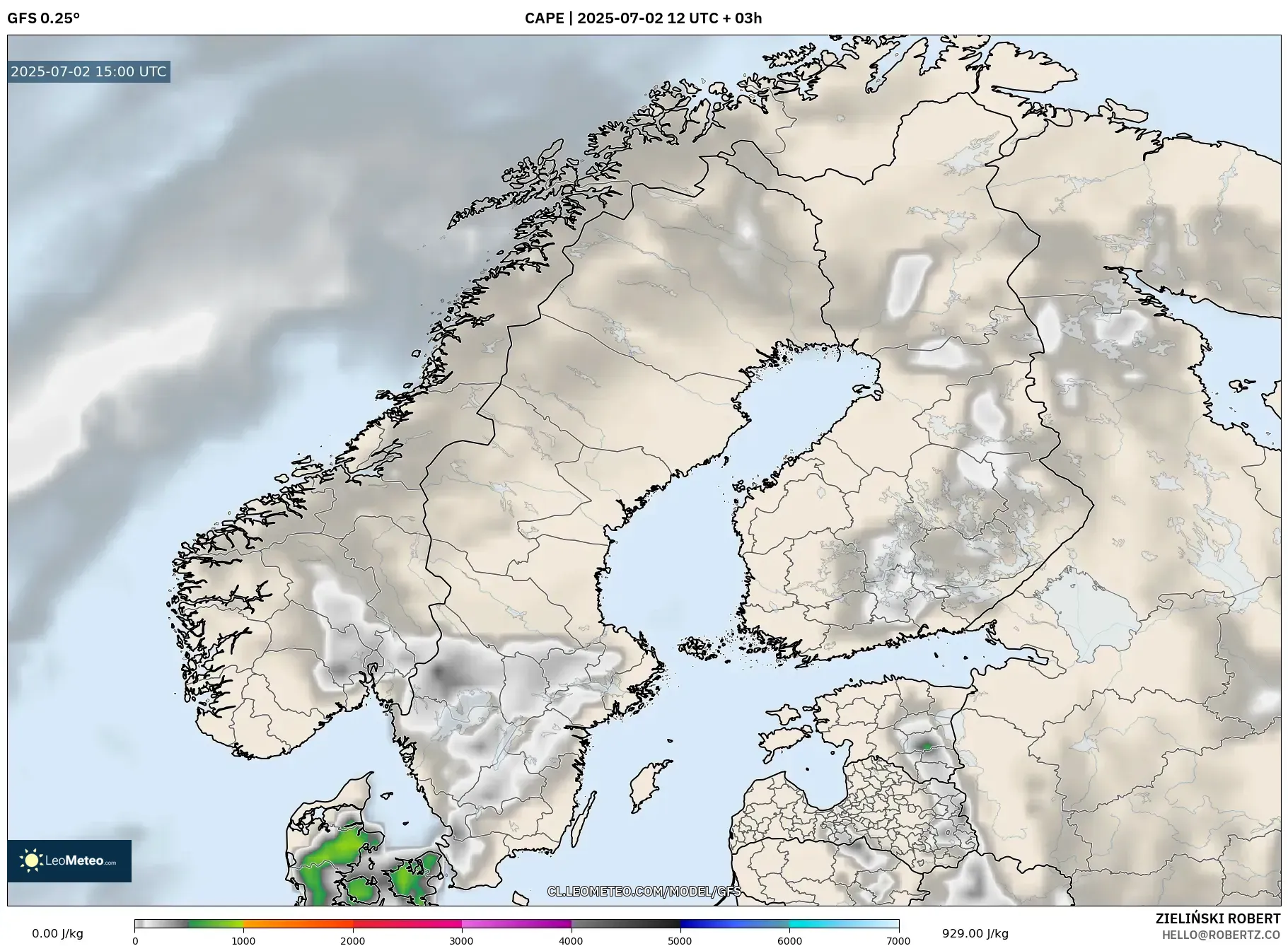 GFS model - Escandinavia, CAPE