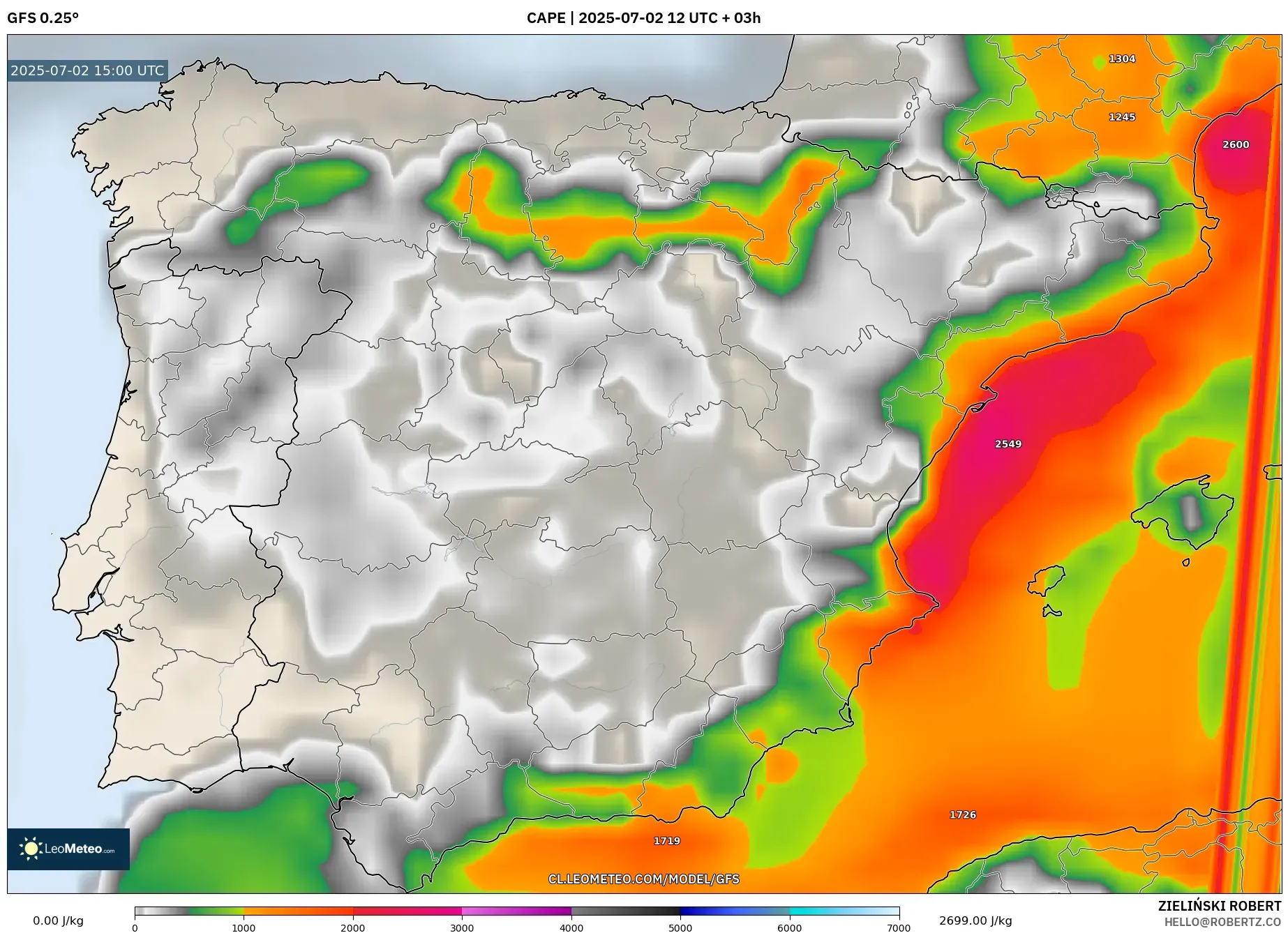GFS model - España, CAPE