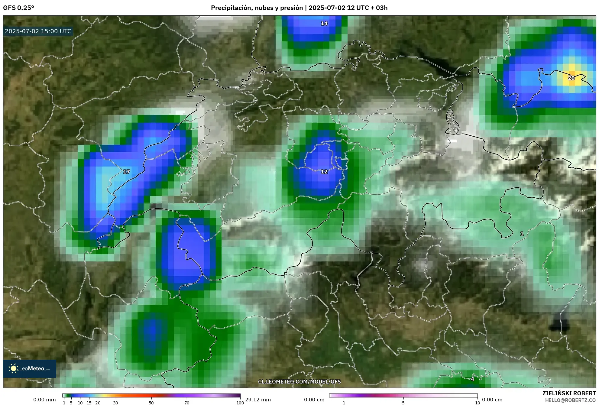 GFS model - Suiza, Precipitación, nubes y presión