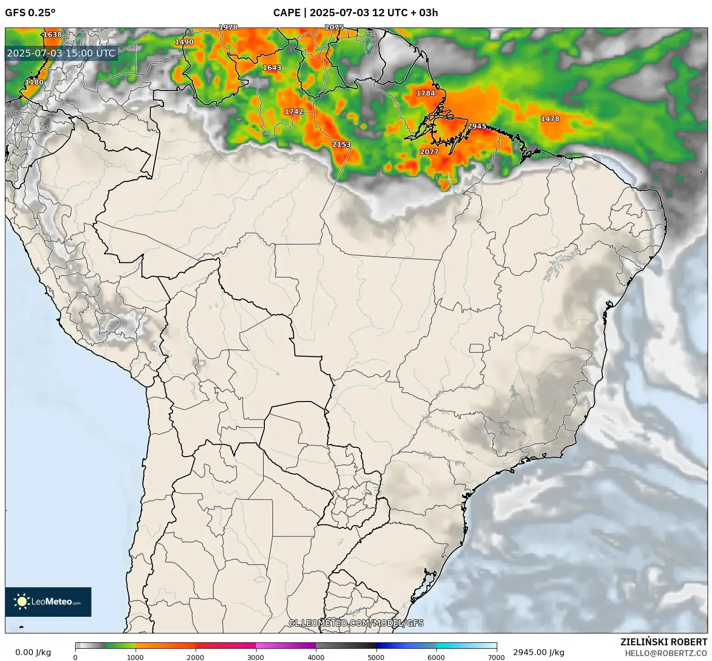 GFS model - Brasil, CAPE