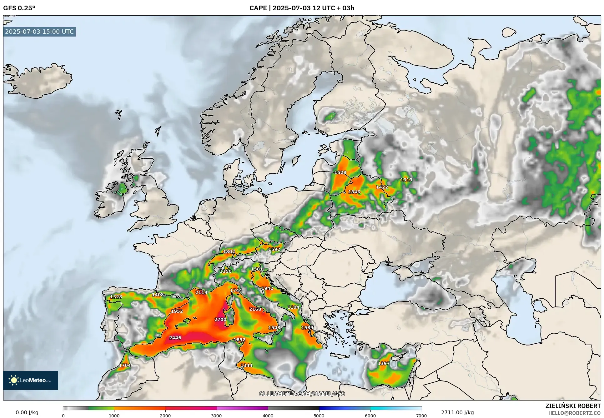 GFS model - Europa, CAPE