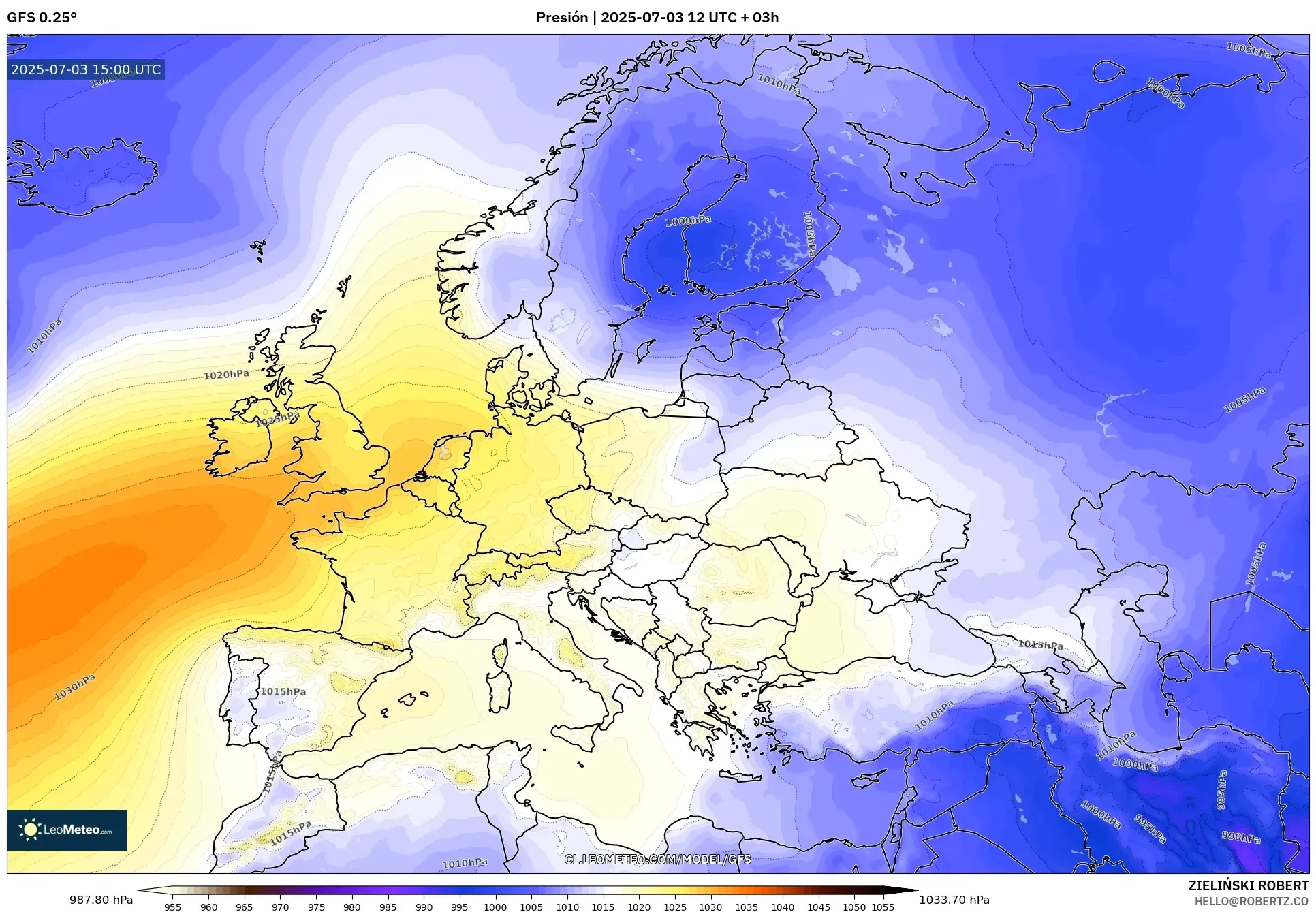 GFS model - Europa, Presión