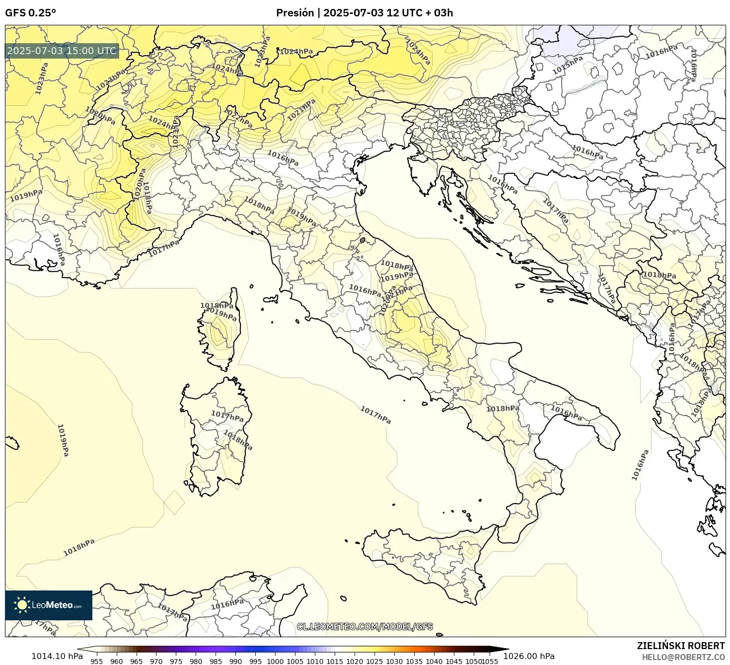 GFS model - Italia, Presión