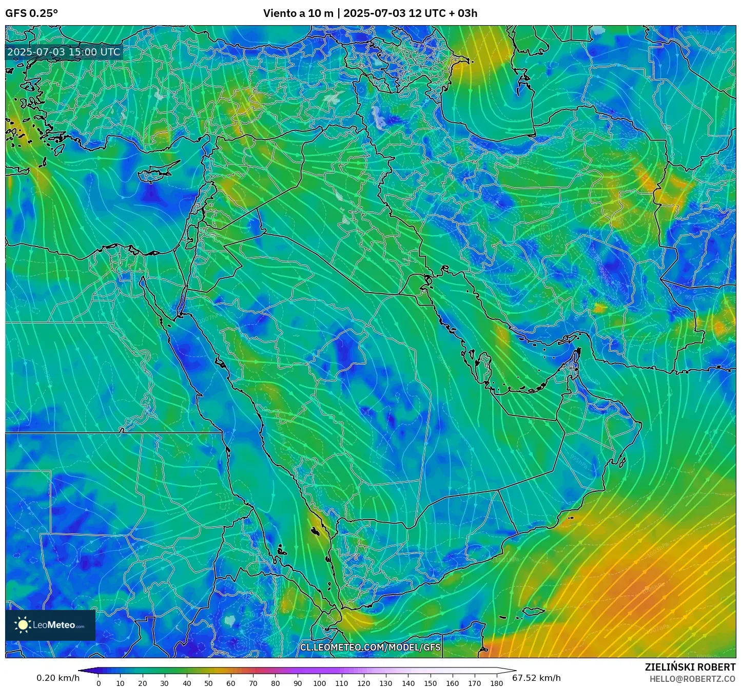 GFS model - Oriente Medio, Viento a 10 m GFS model - Oriente Medio, Viento a 10 m