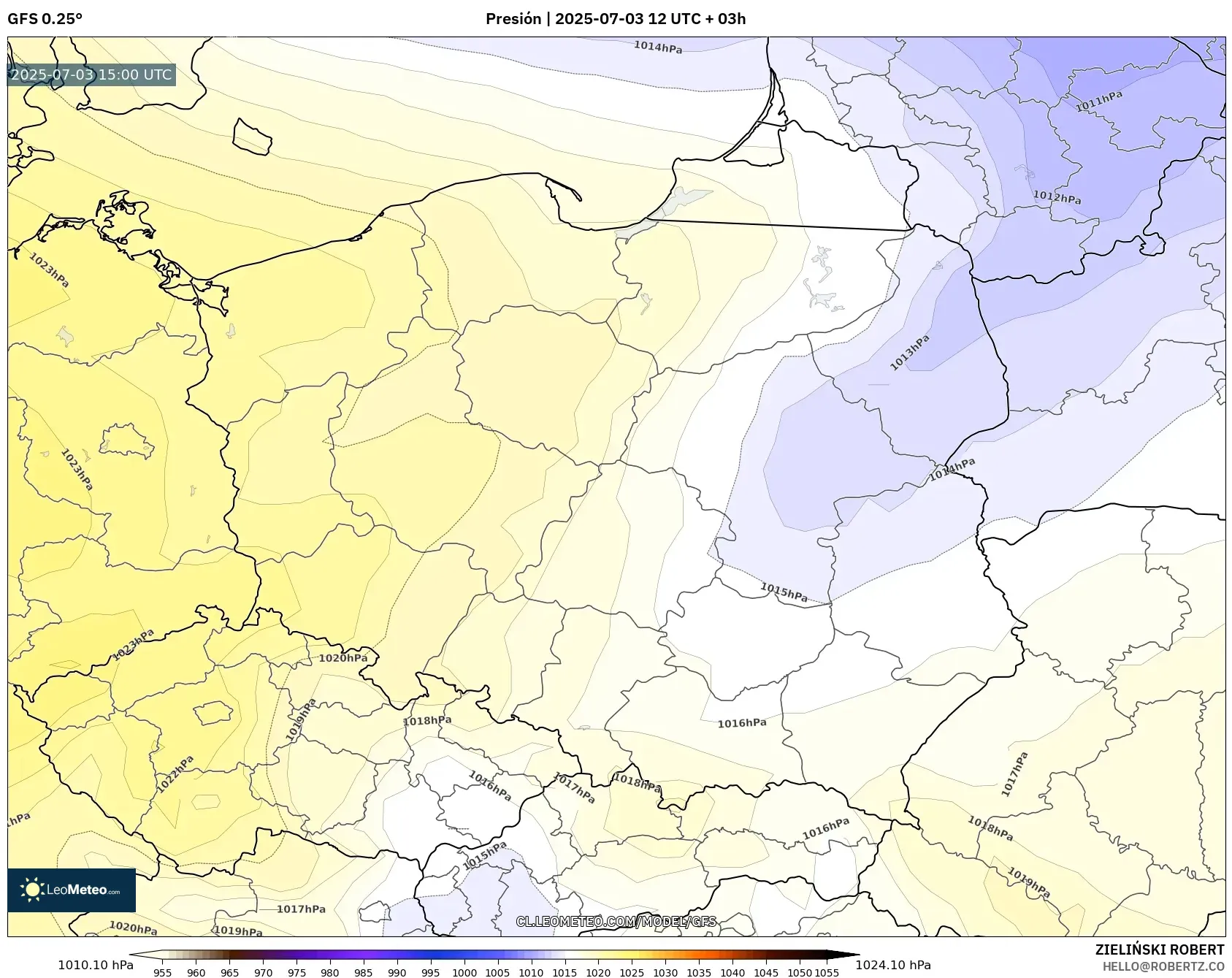 GFS model - Polonia, Presión