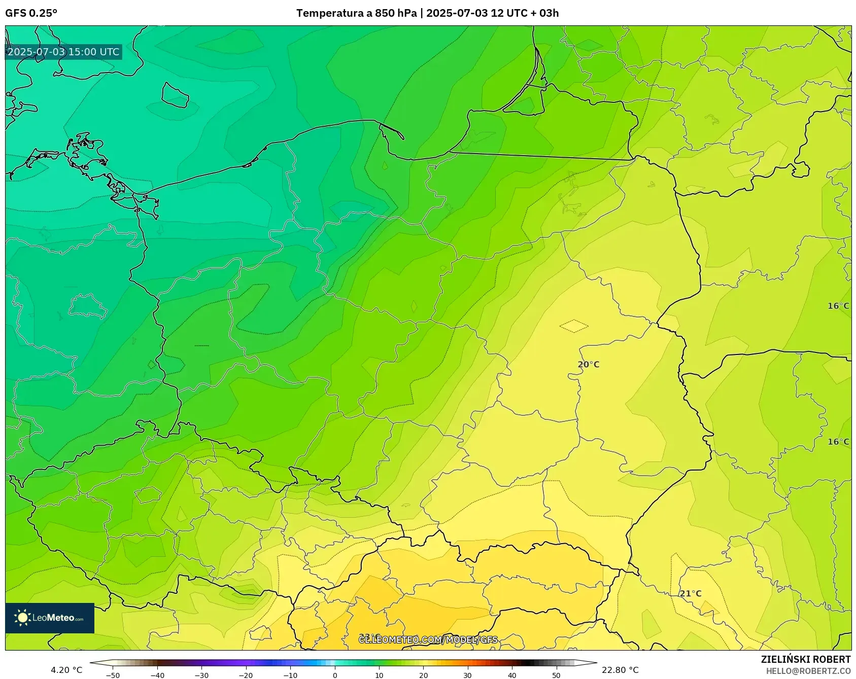GFS model - Polonia, Temperatura a 850 hPa