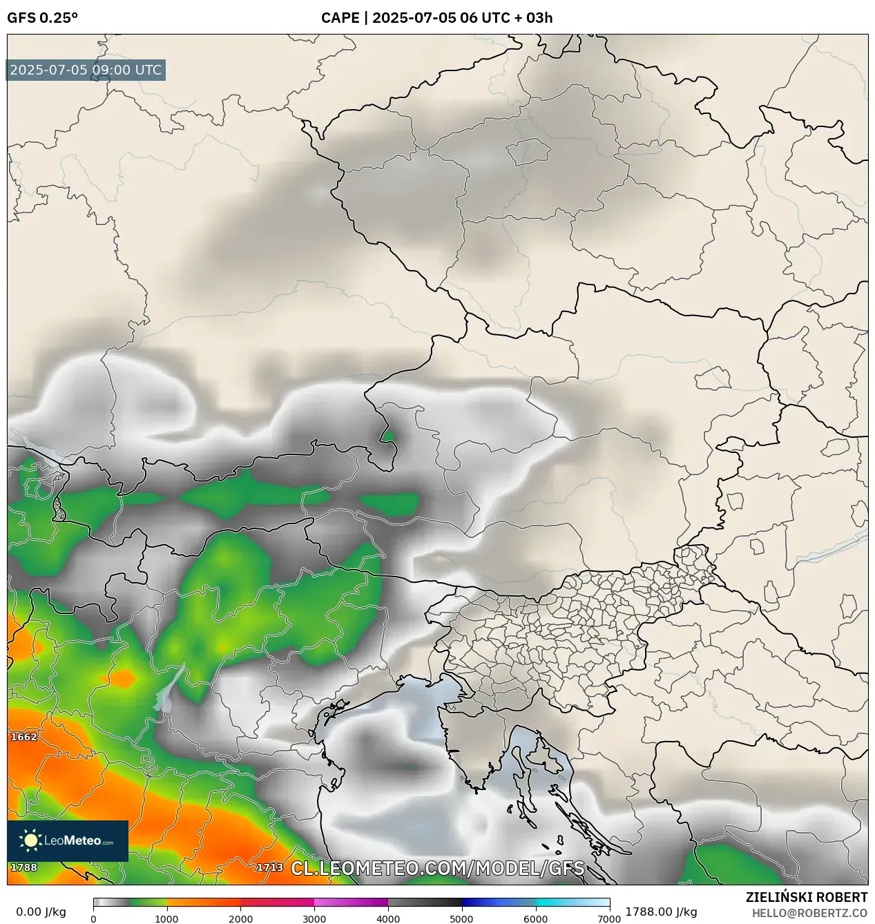 GFS model - Austria, CAPE GFS model - Austria, CAPE